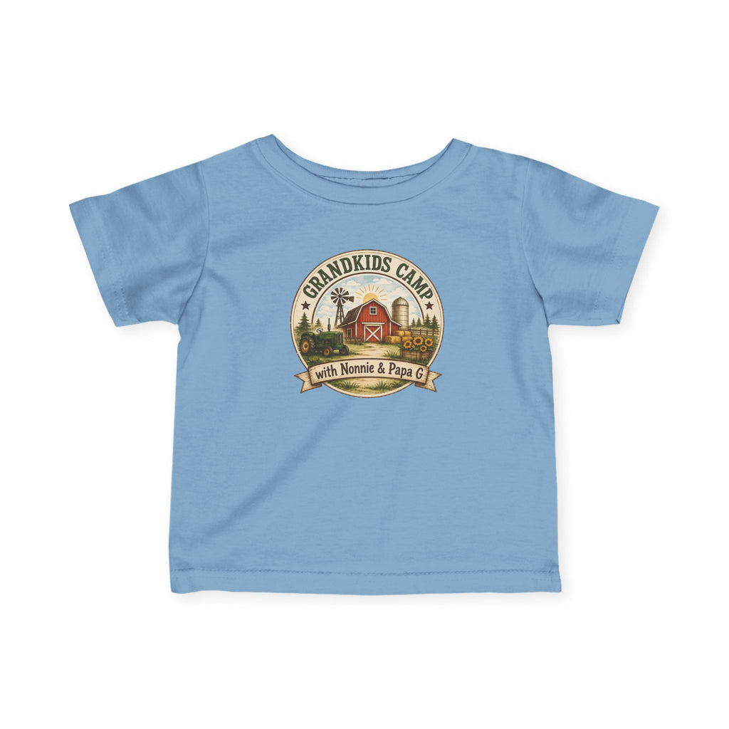 Infant Tee — “Grandkids Camp with Nonnie & Papa” Baby Shirt (Exploring, Laughing, Playing, Growing)