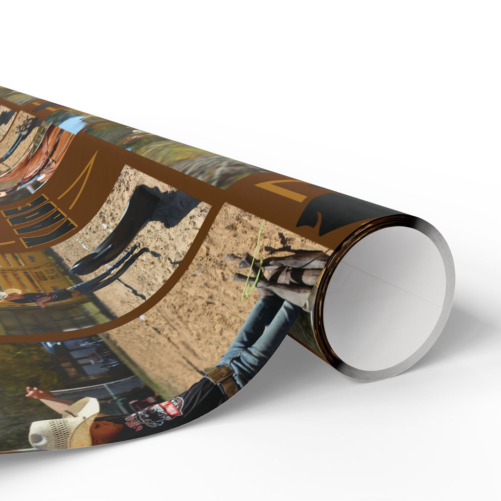 KADE——-Western Rodeo Photo Collage Wrapping Paper Roll — Brown Cowboy Theme Gift Wrap