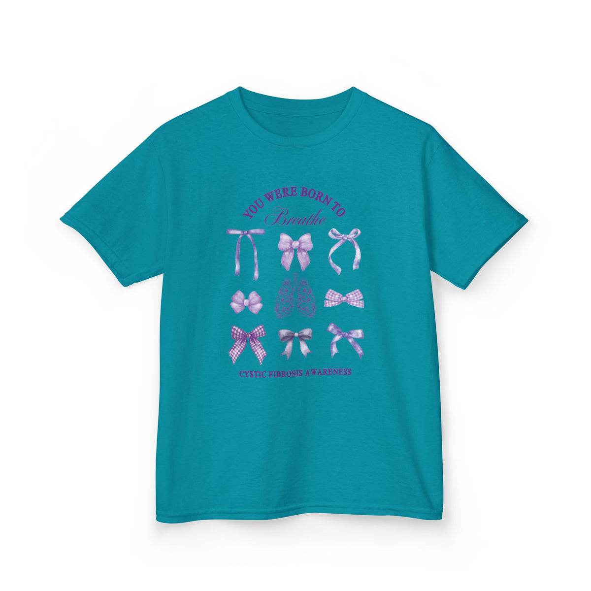 Kids Tee — "You Were Born to Breathe" Cystic Fibrosis Awareness Purple Ribbon Design