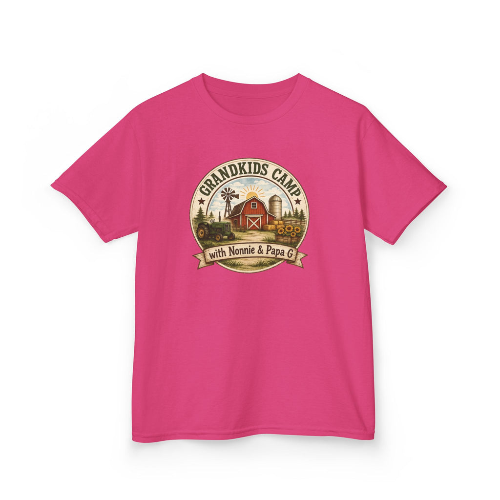 Kids Tee — "Grandkids Camp with Nannie & Papa" Rustic Farm Sign Tee