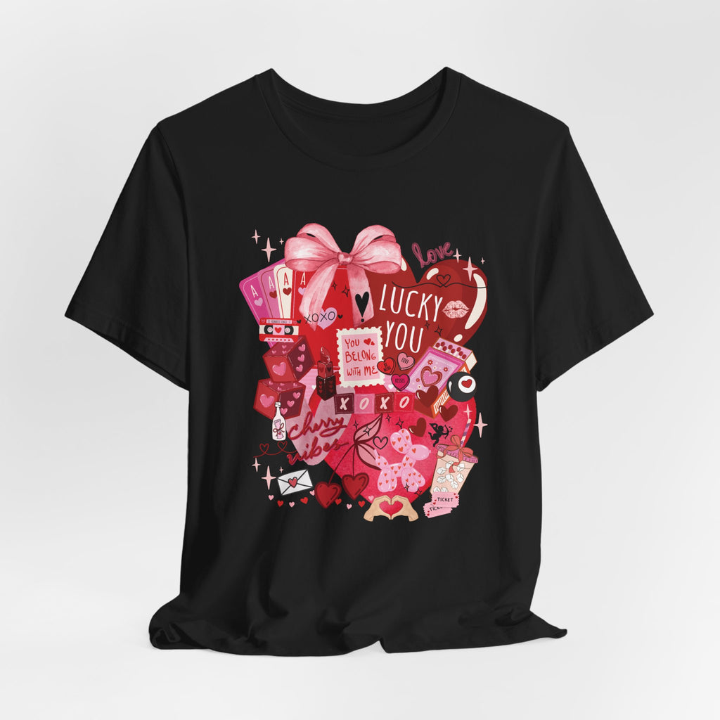 Valentine Collage Tee — "Lucky You" Heart Gift Graphic T-Shirt