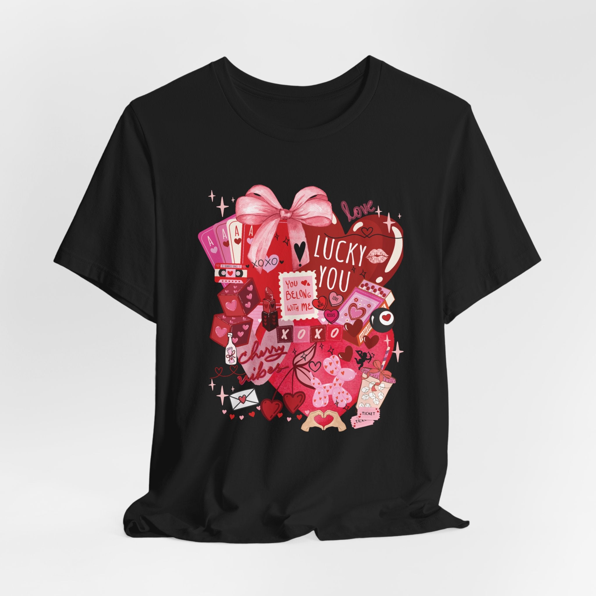 Valentine Collage Tee — "Lucky You" Heart Gift Graphic T-Shirt