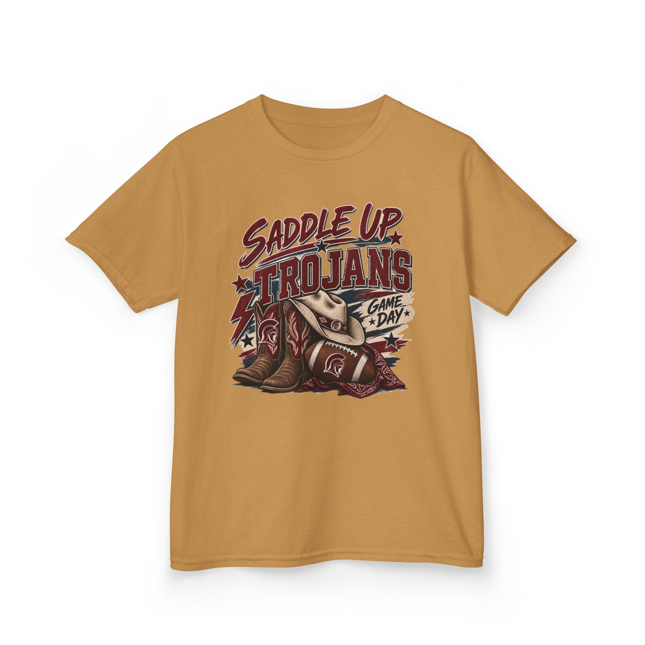 Kids Tee — "Saddle Up Trojans" Football Game Day Shirt
