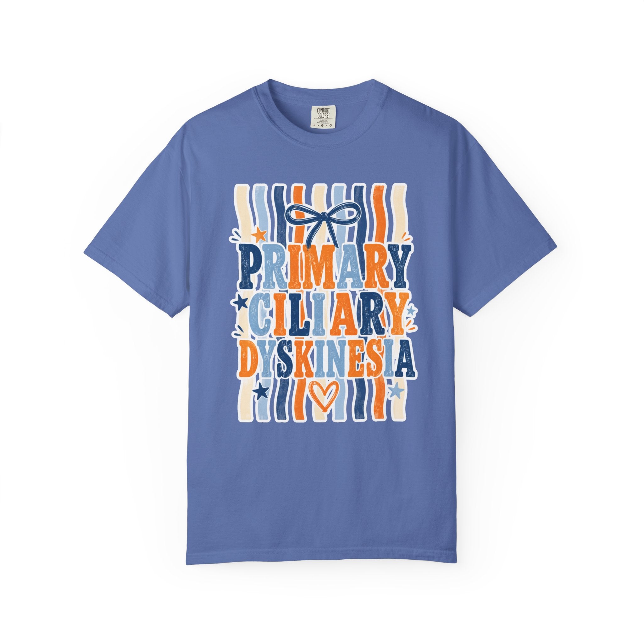 Primary Ciliary Dyskinesia Awareness T-Shirt — Orange & Blue Ribbon Design