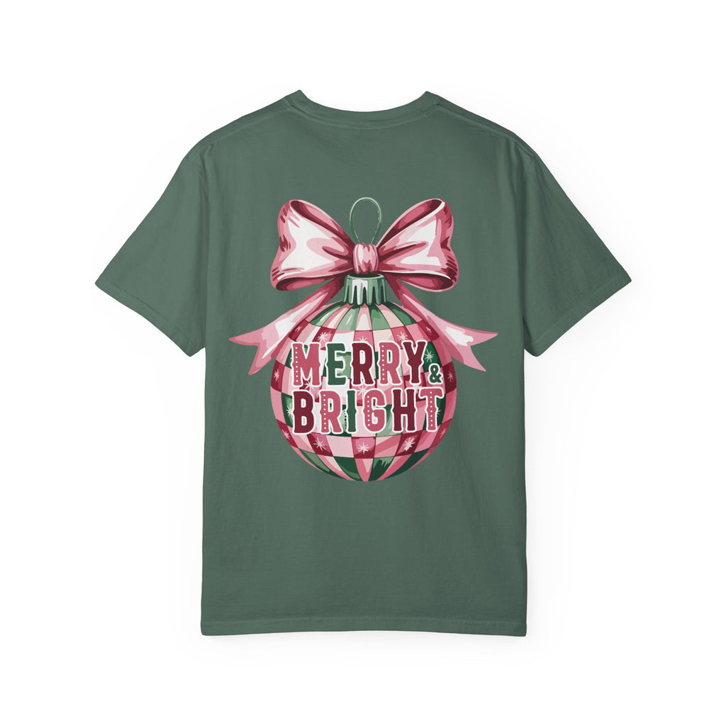 Holiday Patchwork Tee - "Merry & Bright" Graphic T-Shirt