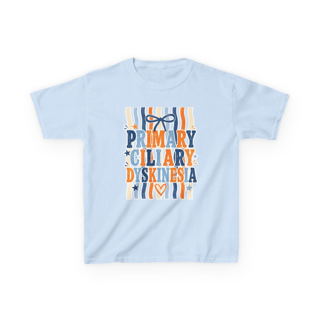 The Jentri- Primary Ciliary Dyskinesia Awareness Kids Tee — Orange & Blue Ribbon Design