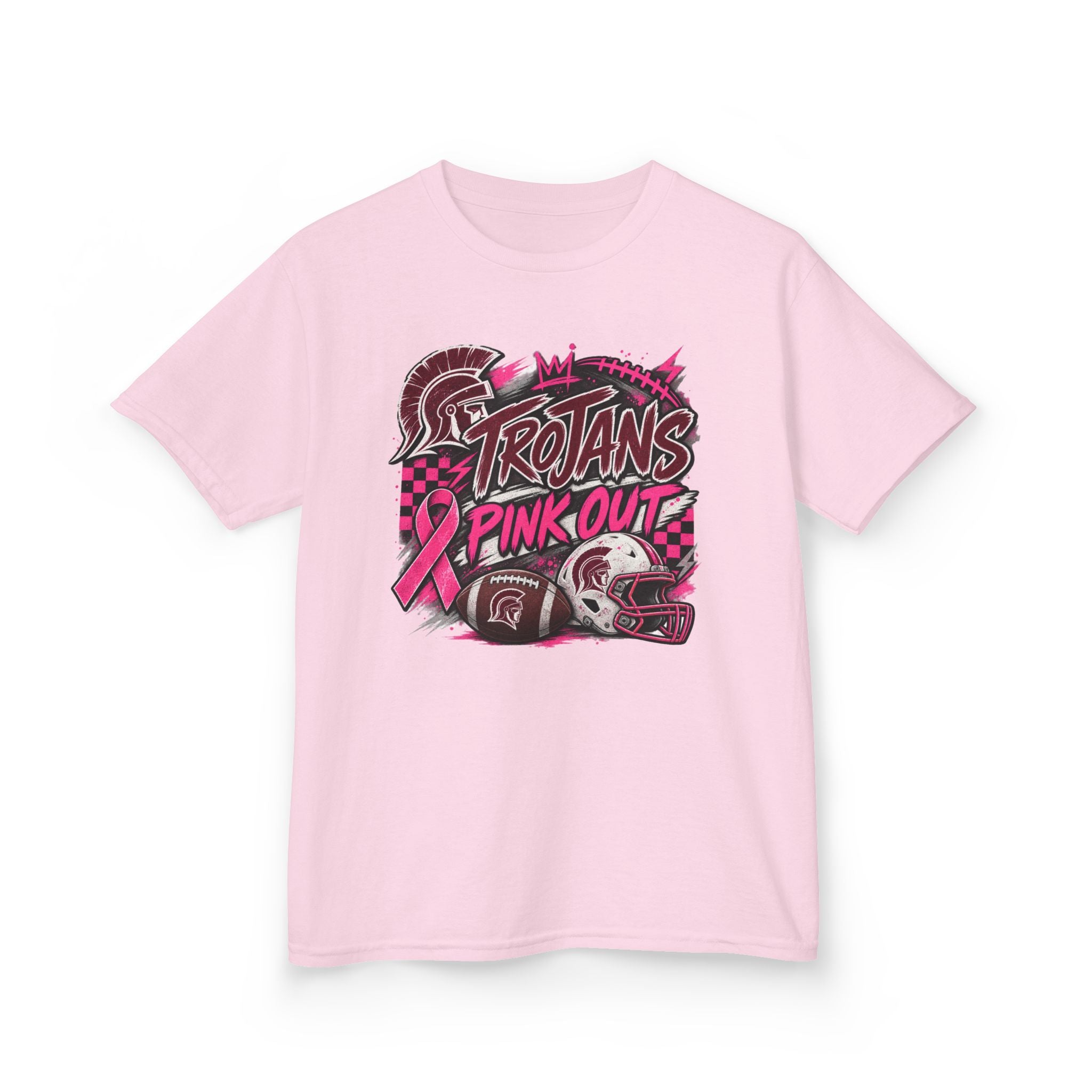 Kids T-Shirt — Trojans Pink Out Football Breast Cancer Awareness Tee