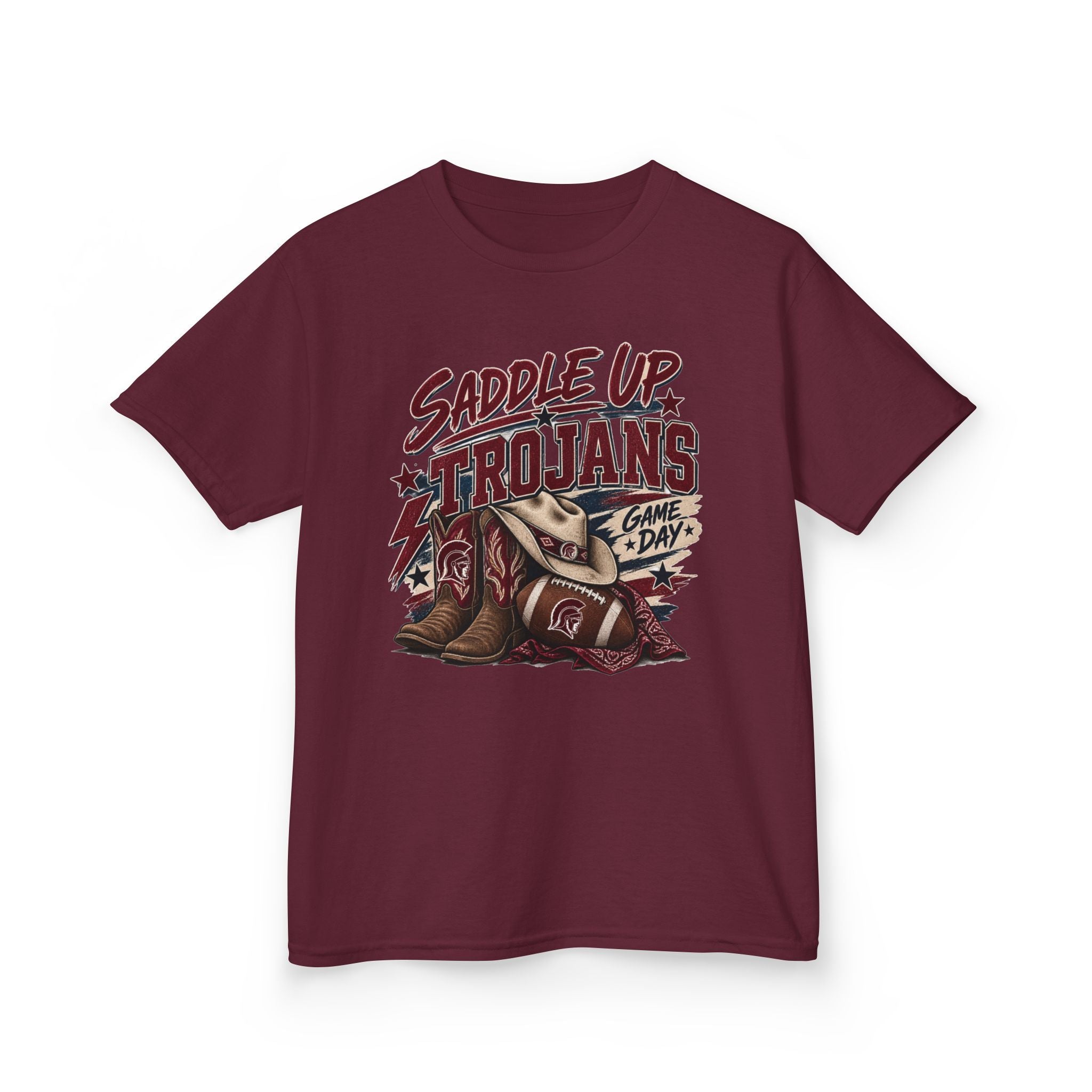 Kids Tee — "Saddle Up Trojans" Football Game Day Shirt