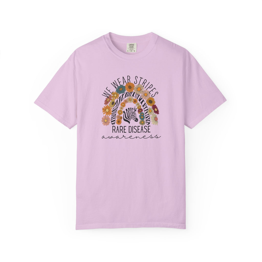 Rare Disease Awareness T-Shirt –Zebra & Sunflower Rainbow