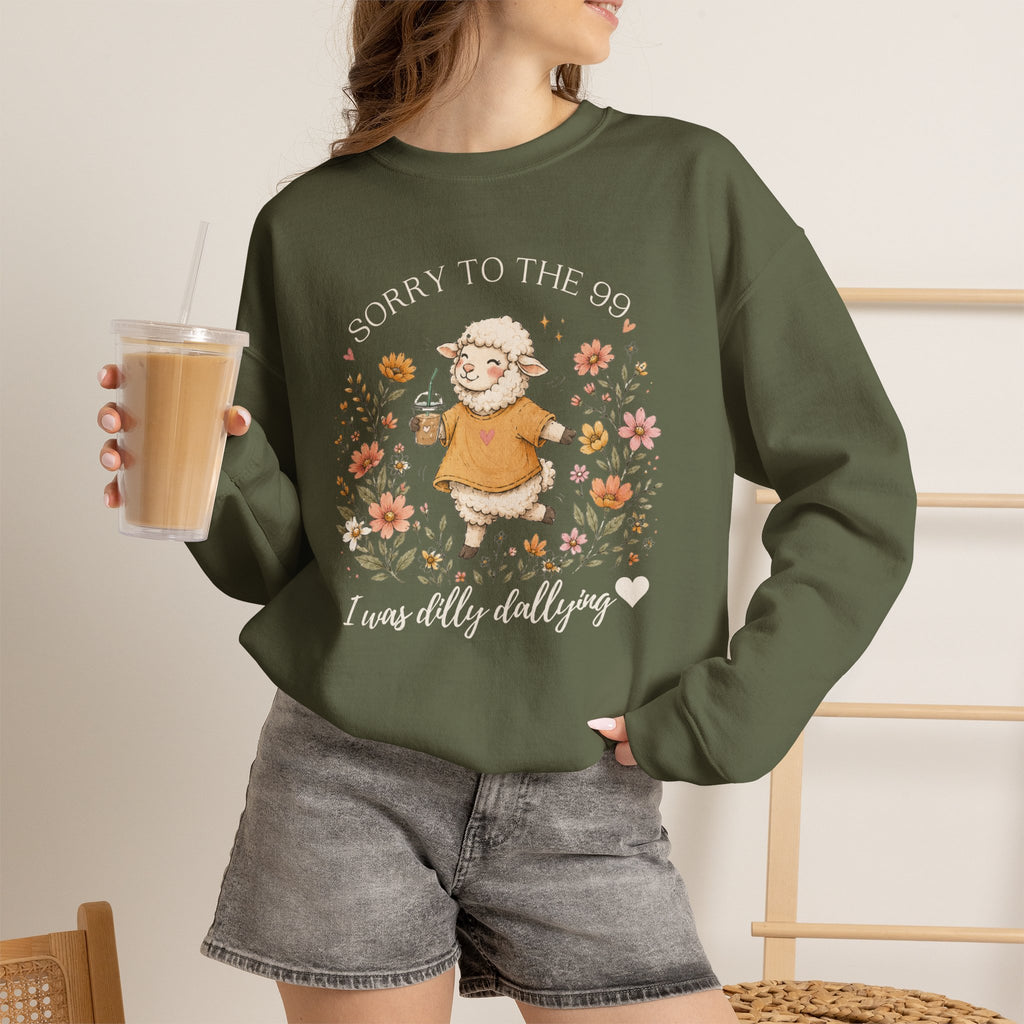 Christian Sheep Crewneck Sweatshirt - "Sorry to the 99% I was Dilly Dallying" Floral Design
