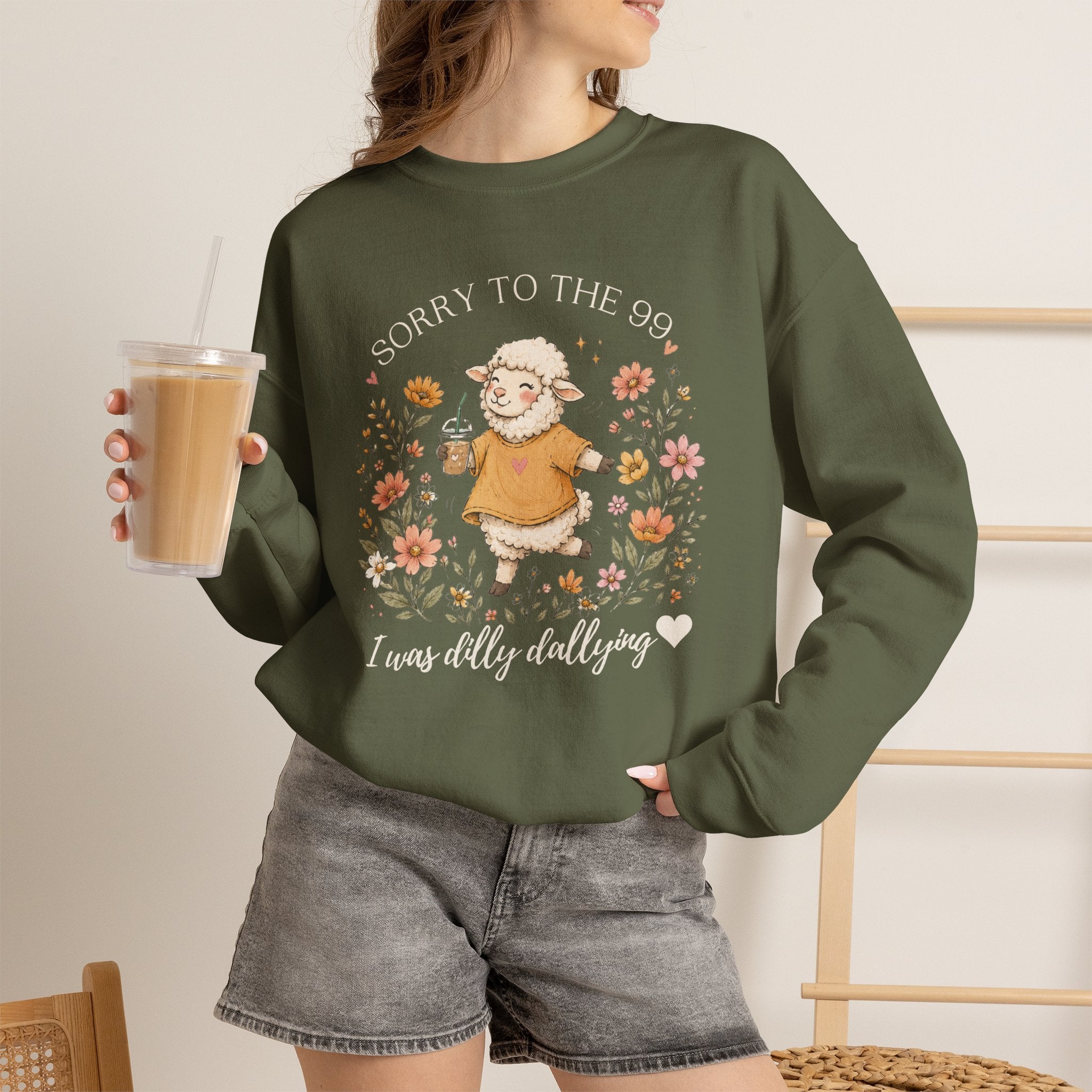 Christian Sheep Crewneck Sweatshirt - "Sorry to the 99% I was Dilly Dallying" Floral Design
