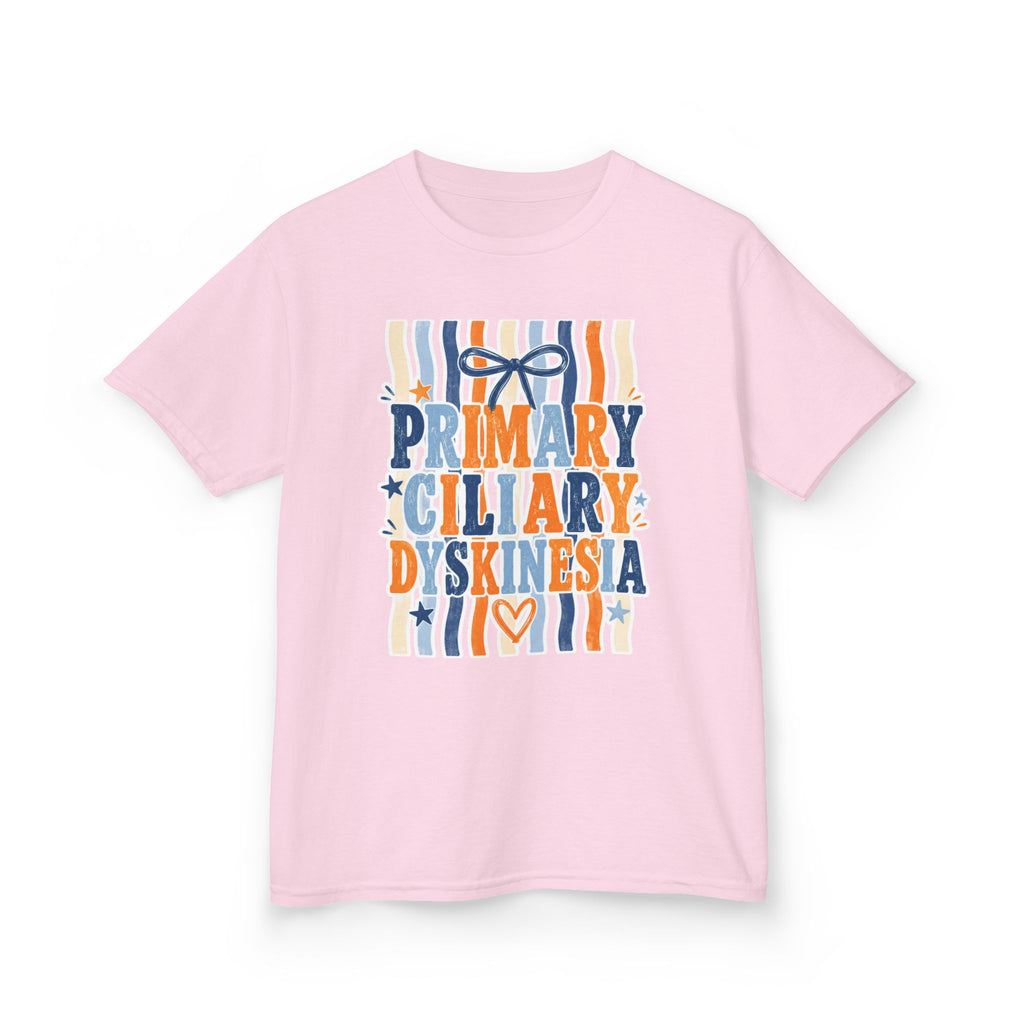 The Jentri- Primary Ciliary Dyskinesia Awareness Kids Tee — Orange & Blue Ribbon Design