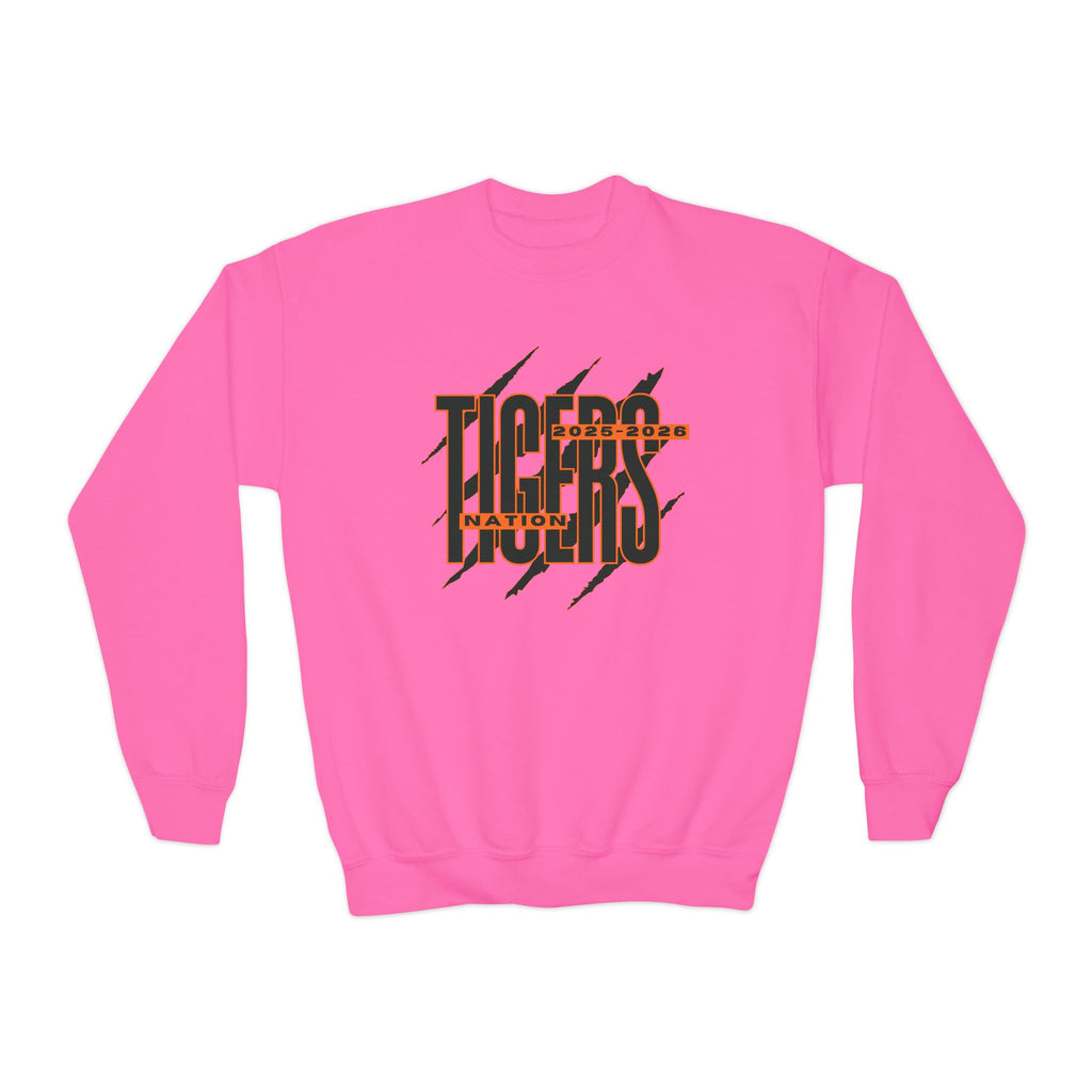 Youth Tiger Nation Crewneck Sweatshirt — Bold Tiger Graphic Pullover