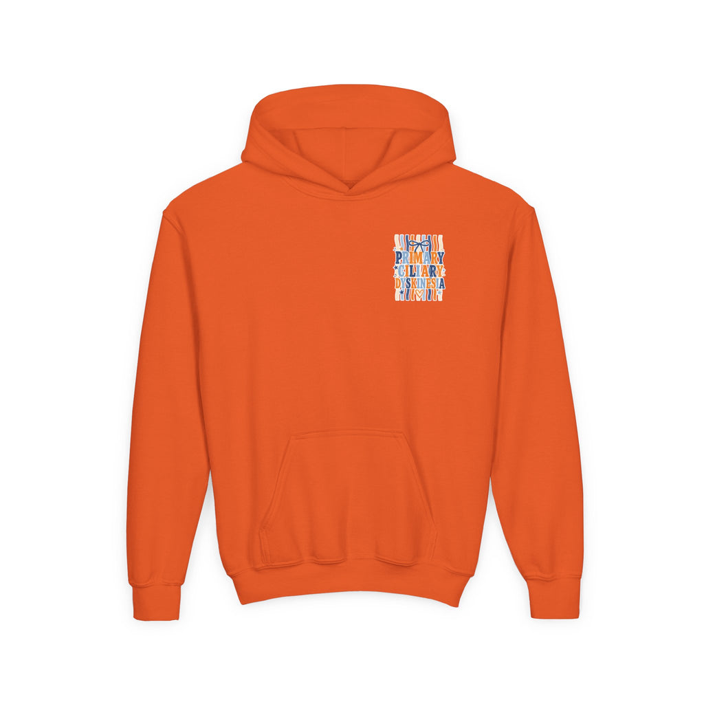 The Jentri- Youth Hoodie - "Primary Ciliary Dyskinesia" Awareness Pullover (Blue & Orange Ribbon Design)