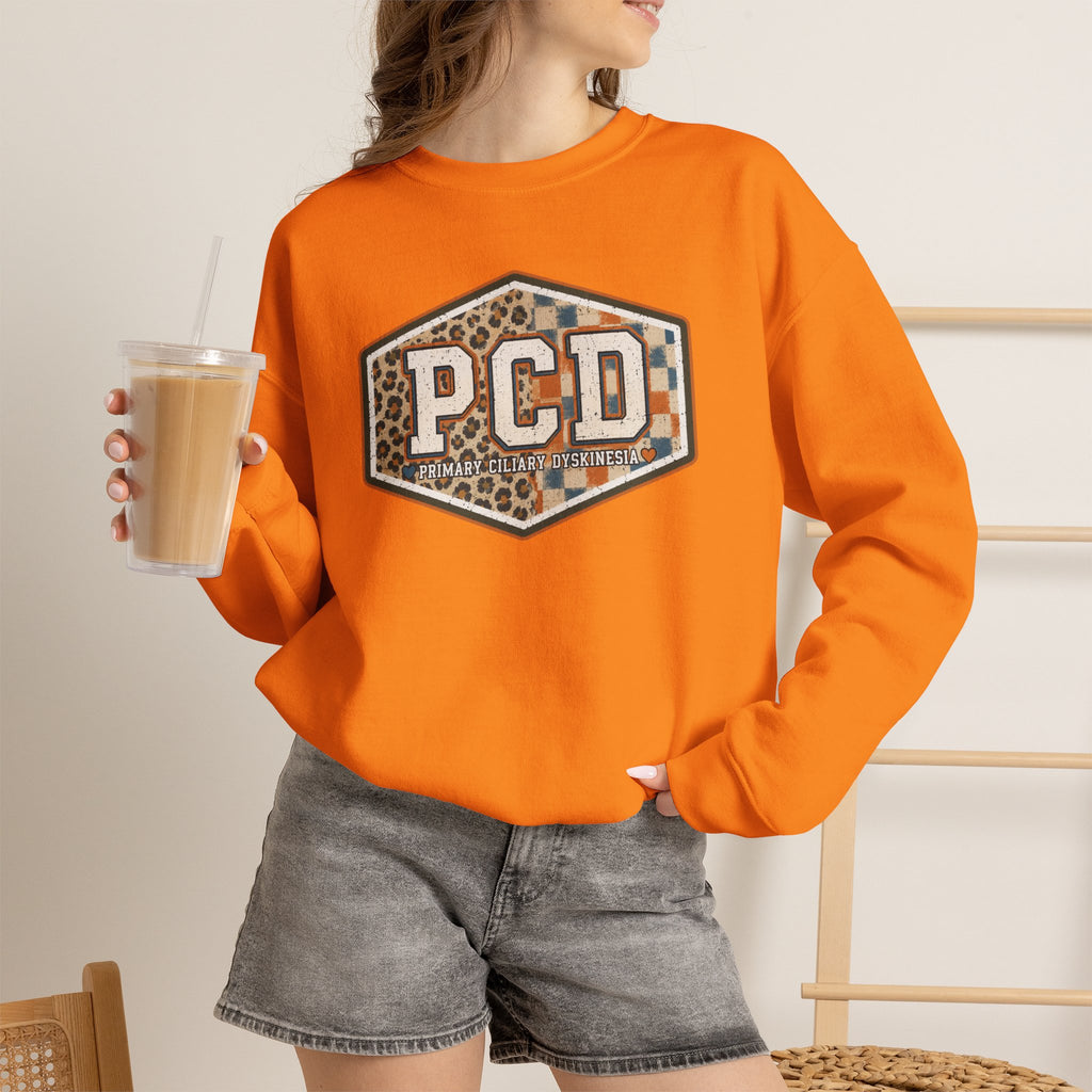 PCD Patch Crewneck Sweatshirt — Plaid & Leopard Logo Pullover