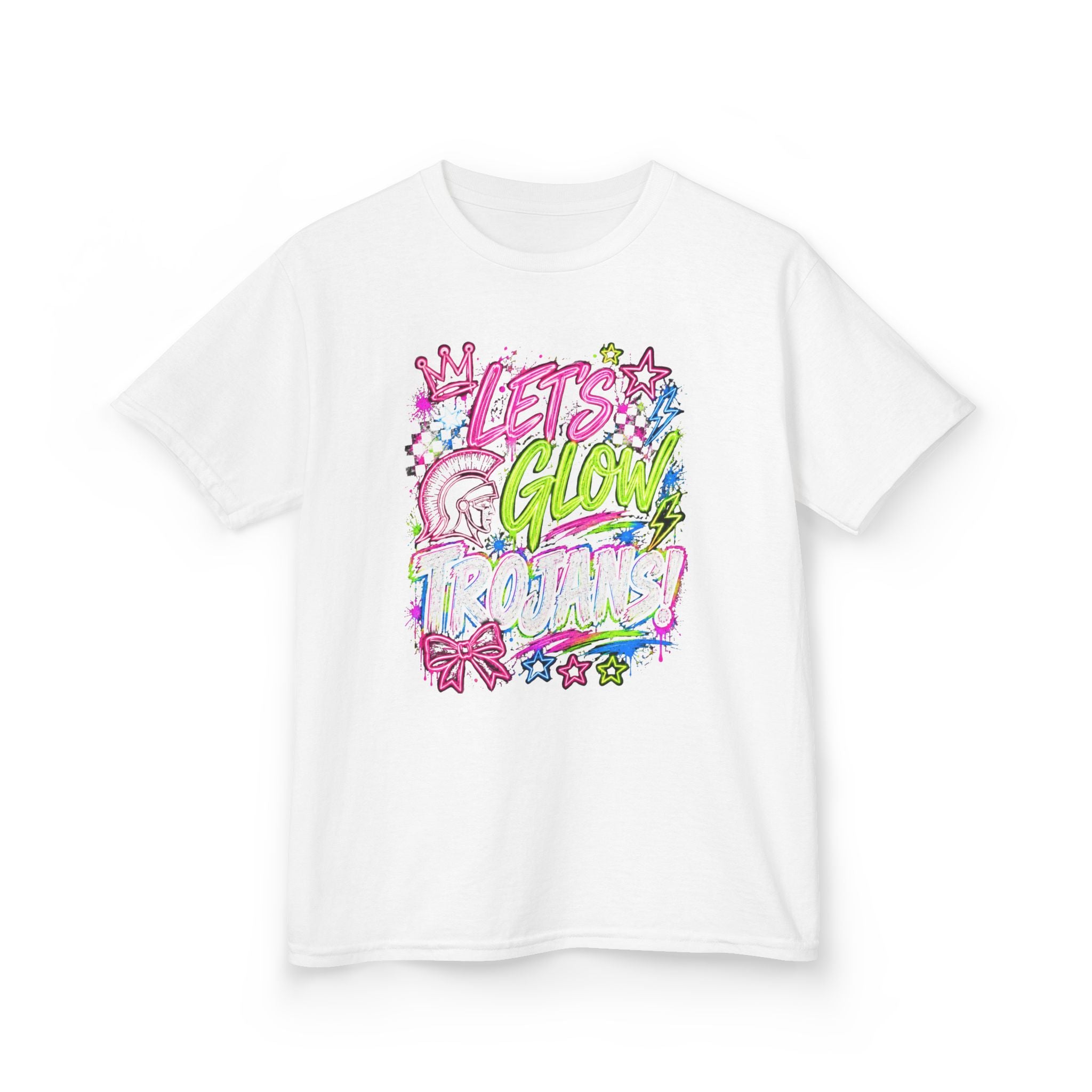 Kids Tee — 'Let's Glow Trojans' Colorful Glitter-Style Graphic