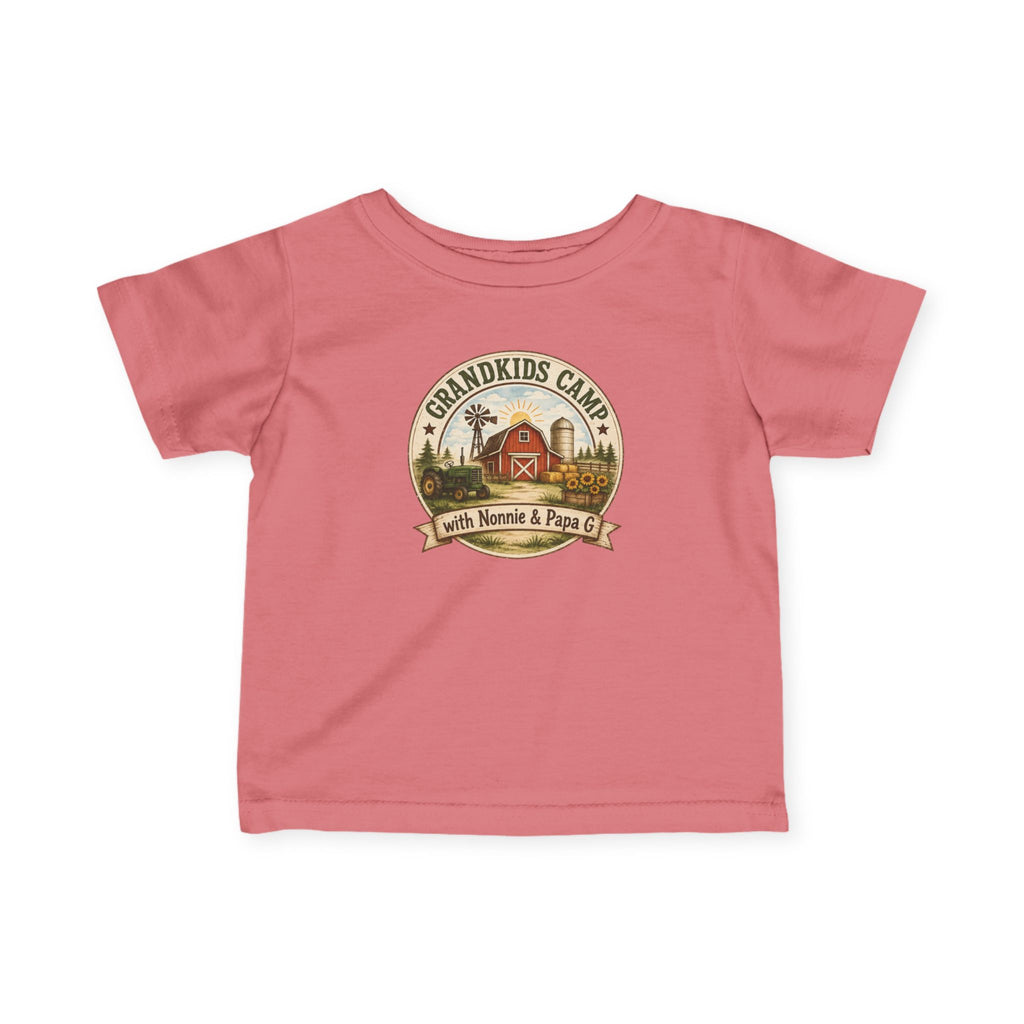 Infant Tee — “Grandkids Camp with Nonnie & Papa” Baby Shirt (Exploring, Laughing, Playing, Growing)