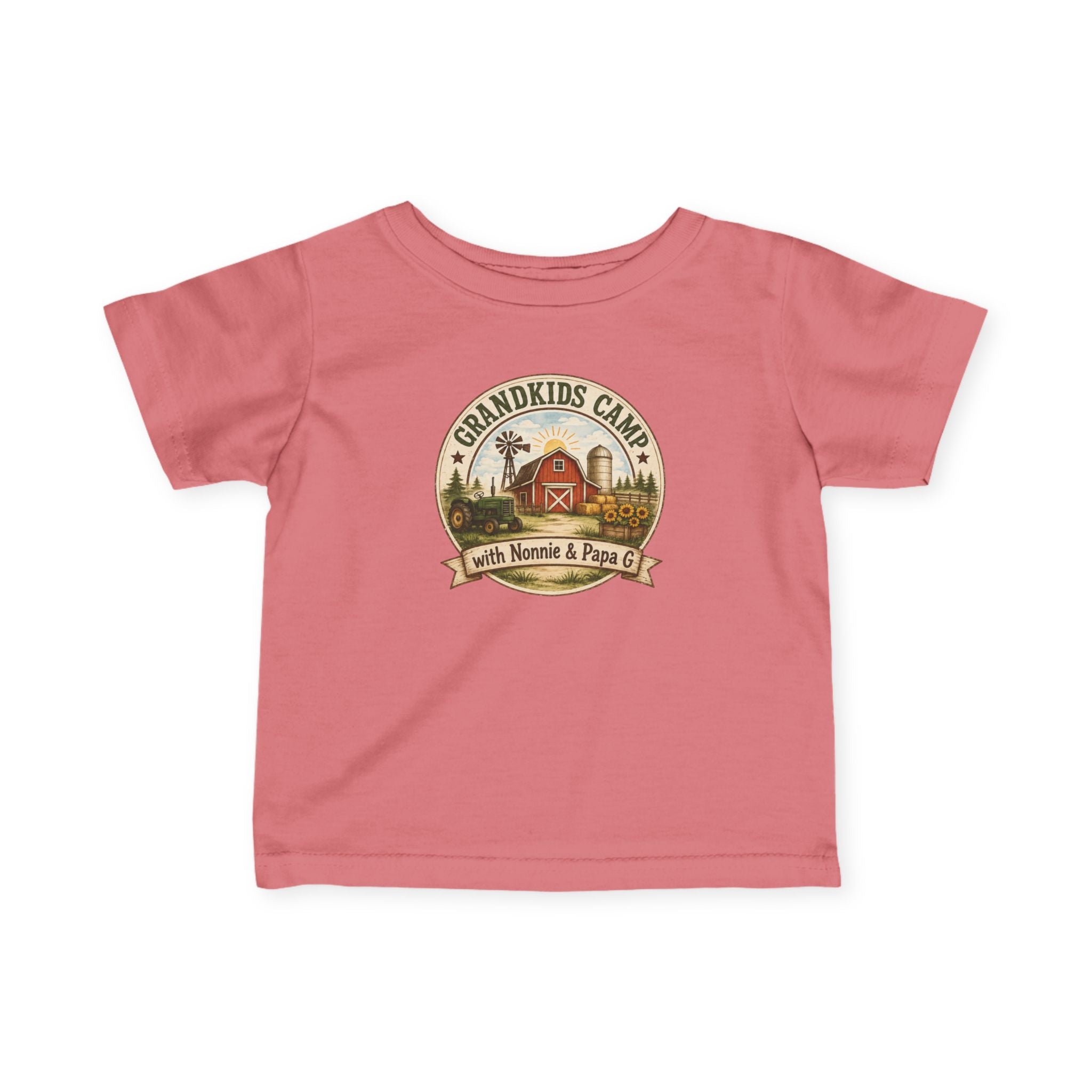 Infant Tee — “Grandkids Camp with Nonnie & Papa” Baby Shirt (Exploring, Laughing, Playing, Growing)