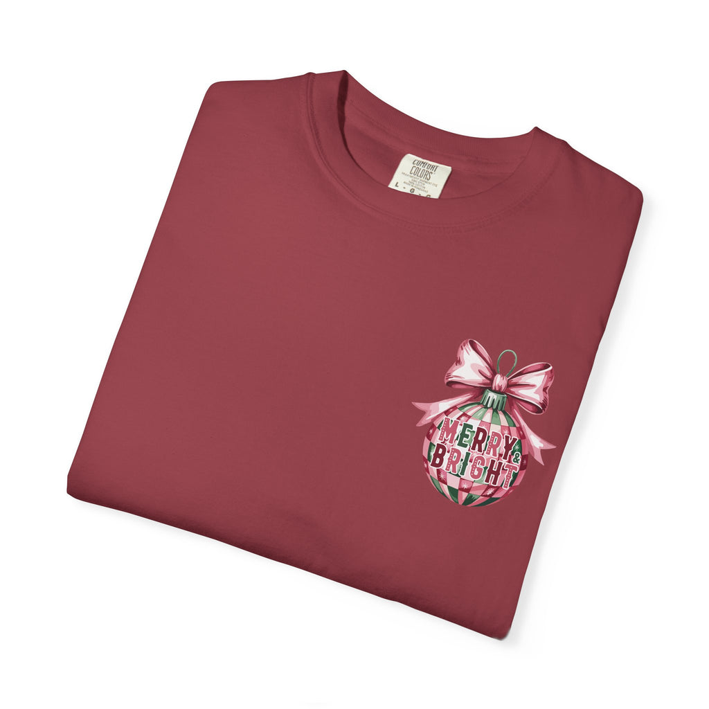 Holiday Patchwork Tee - "Merry & Bright" Graphic T-Shirt