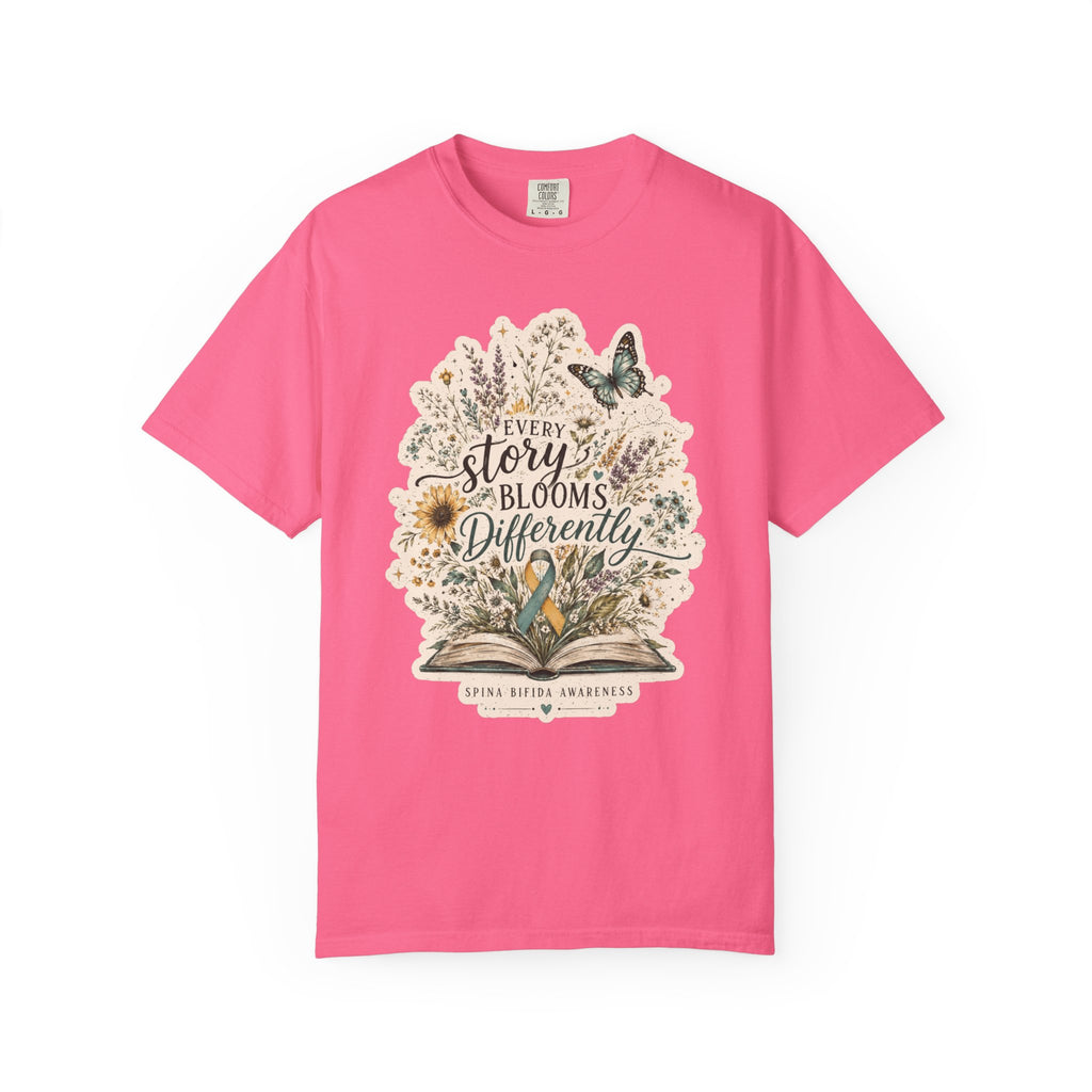 Every Story Blooms Differently T-Shirt — Spina Bifida Awareness