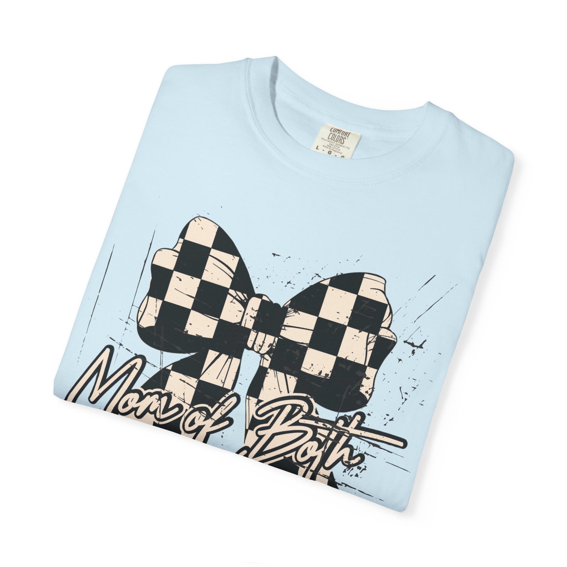 Mom Of Both Distressed Checkered Coquette T-shirt