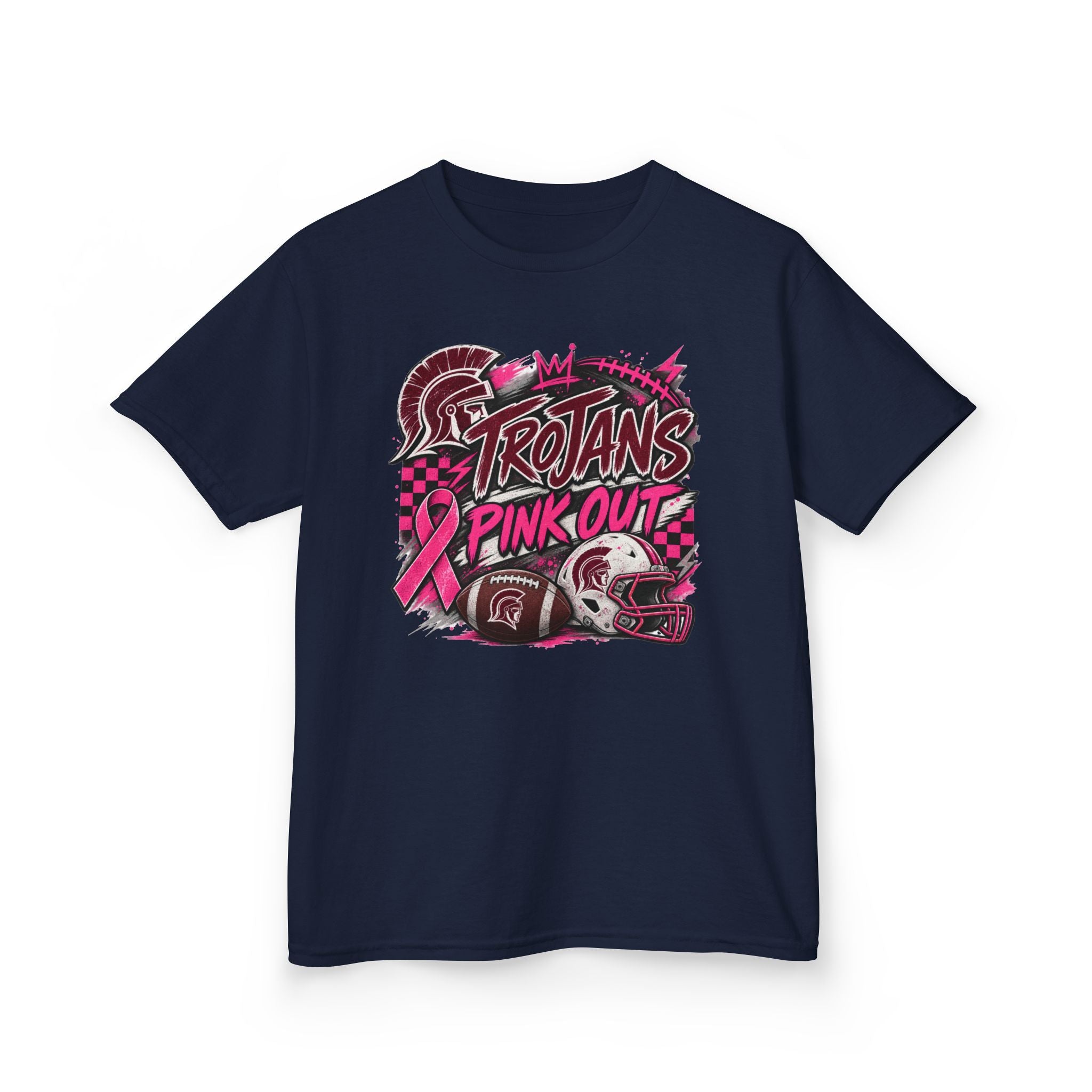 Kids T-Shirt — Trojans Pink Out Football Breast Cancer Awareness Tee