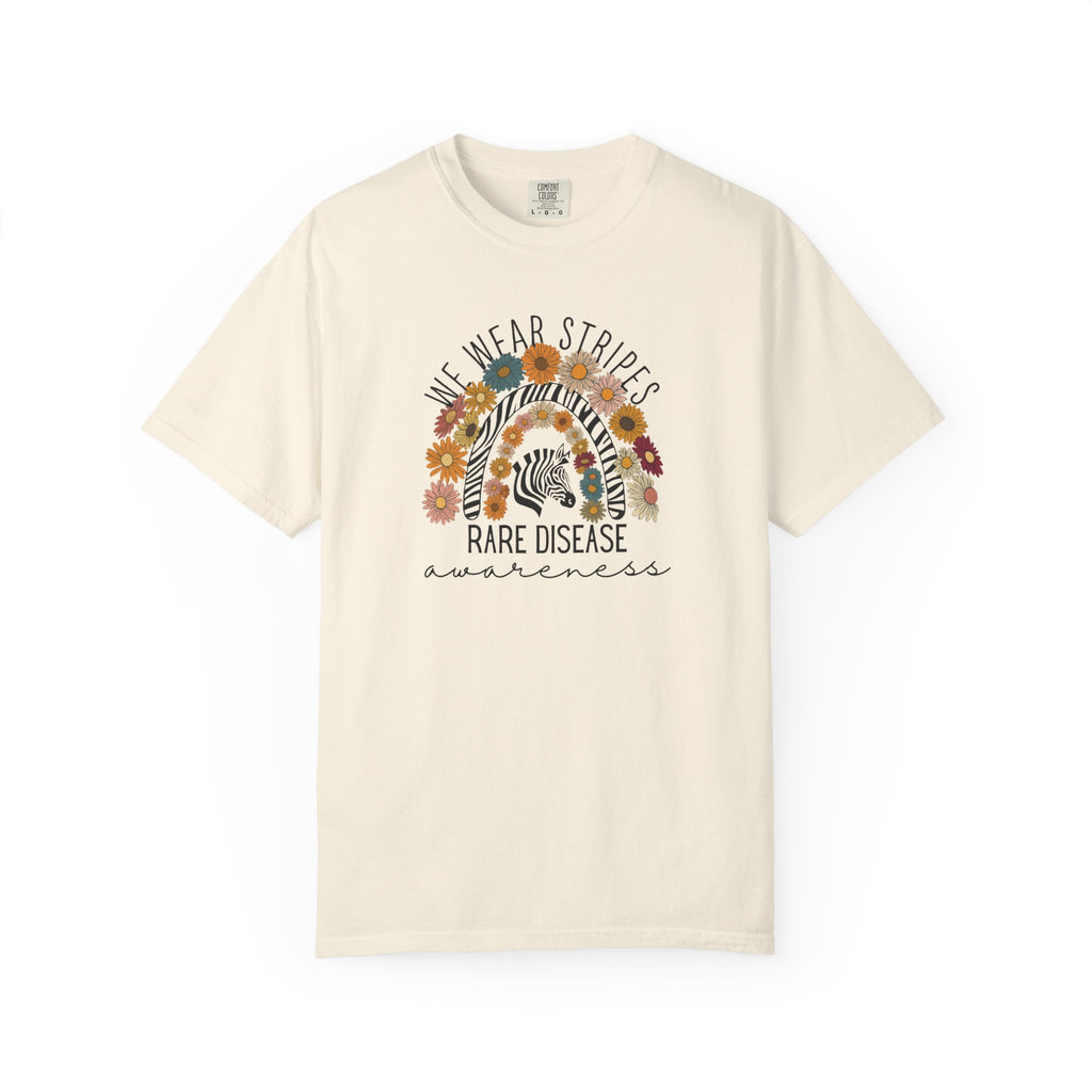 Rare Disease Awareness T-Shirt –Zebra & Sunflower Rainbow