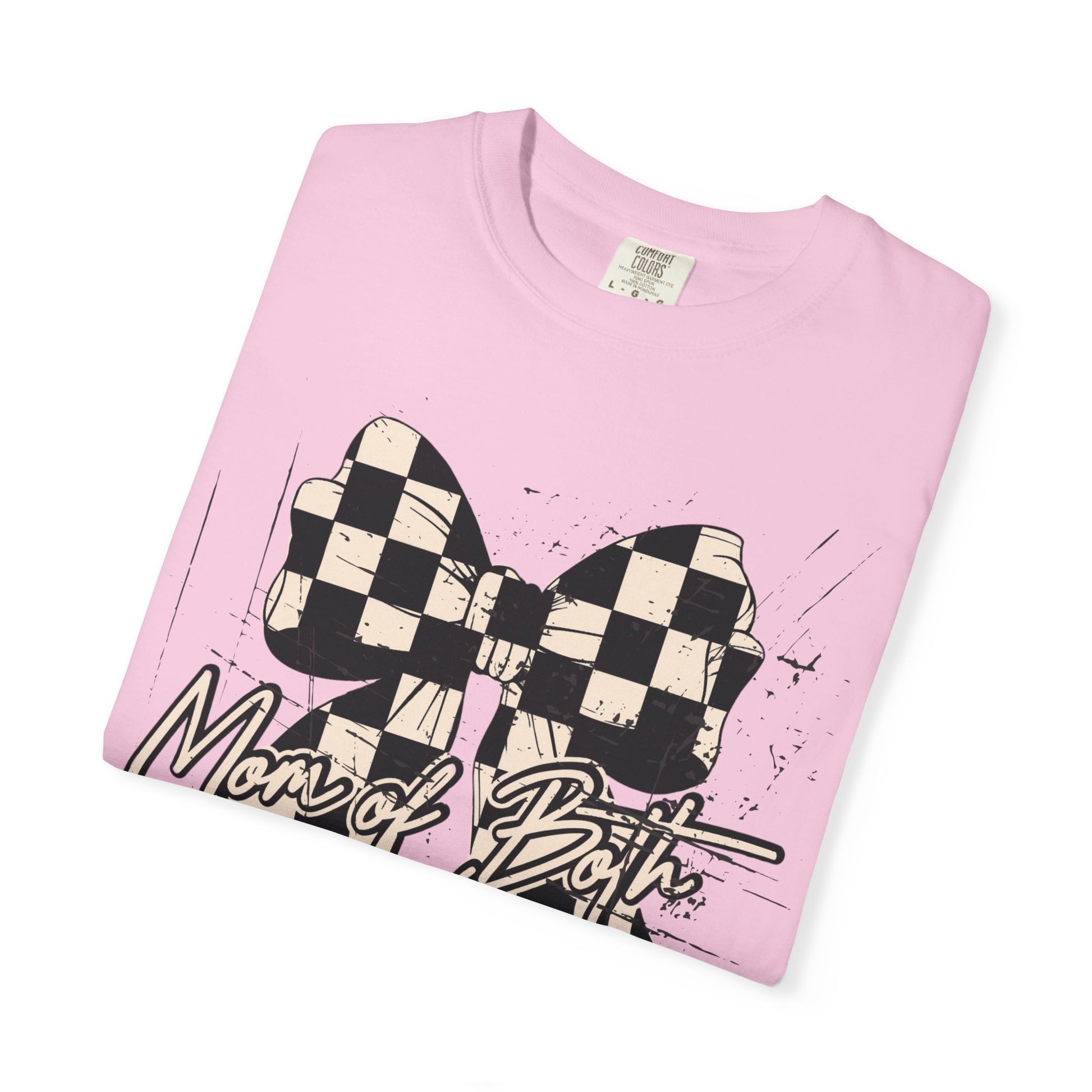 Mom Of Both Distressed Checkered Coquette T-shirt
