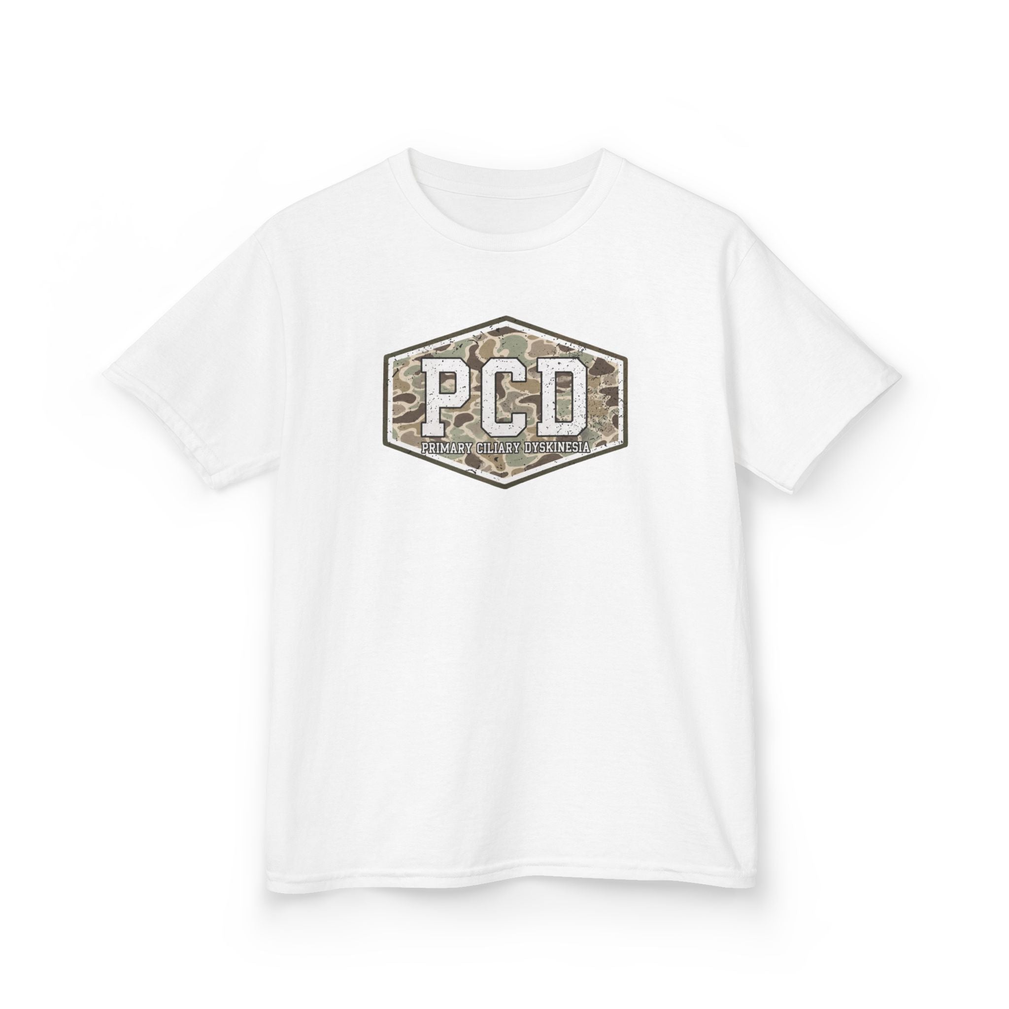 Youth PCD Camo Logo T-Shirt — Primary Ciliary Dyskinesia Awareness Tee