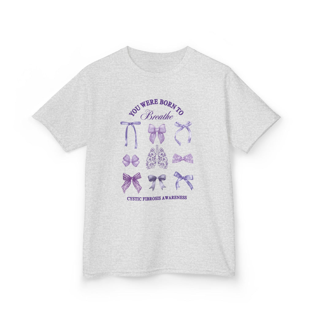 Kids Tee — "You Were Born to Breathe" Cystic Fibrosis Awareness Purple Ribbon Design