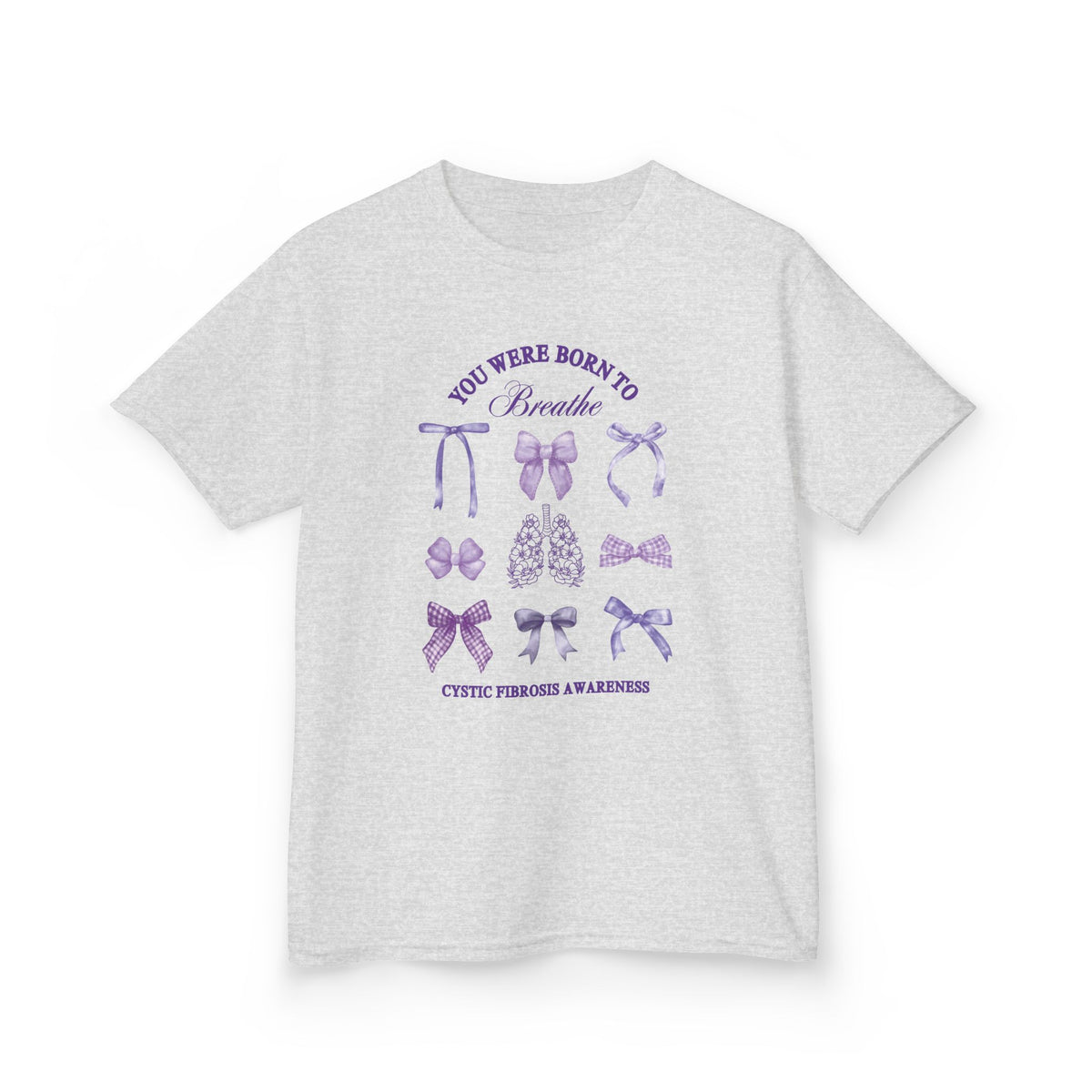 Kids Tee — "You Were Born to Breathe" Cystic Fibrosis Awareness Purple Ribbon Design