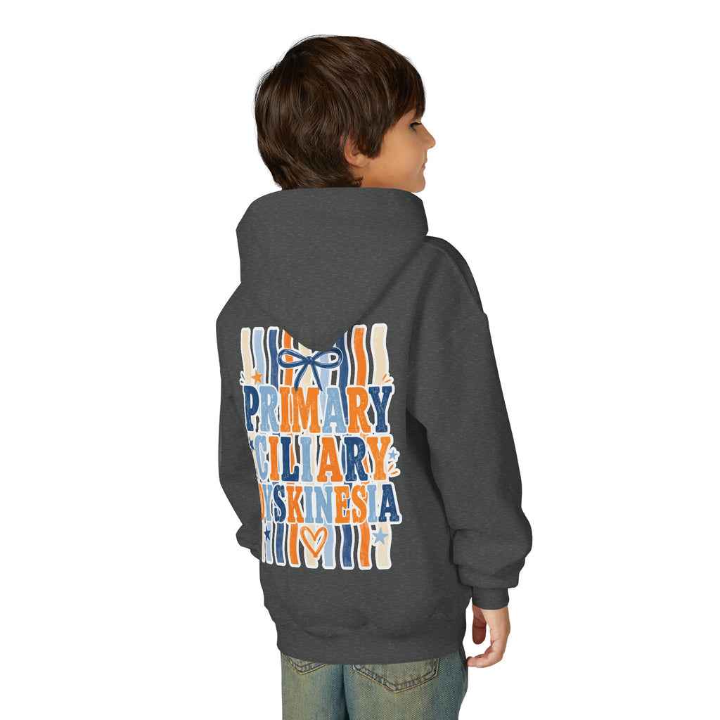 The Jentri- Youth Hoodie - "Primary Ciliary Dyskinesia" Awareness Pullover (Blue & Orange Ribbon Design)