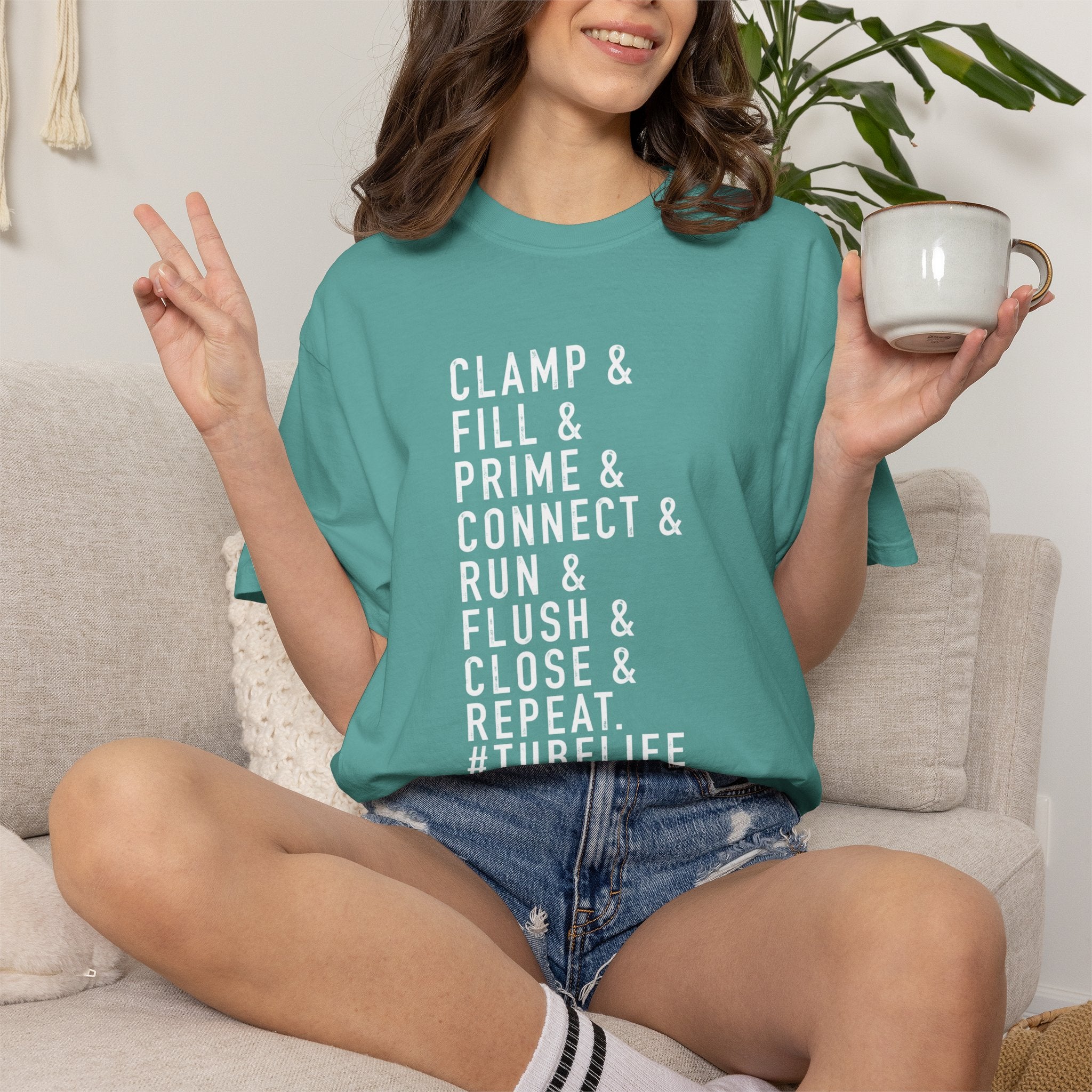 Medical Tubing Tech T-Shirt — "Clamp & Fill & Prime & Connect... #TubeLife"