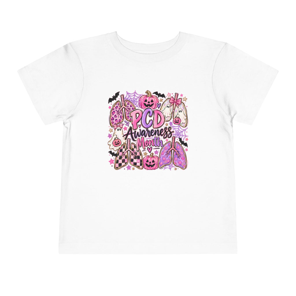 Toddler Tee — "PCD Awareness" Pink Halloween Lungs Design
