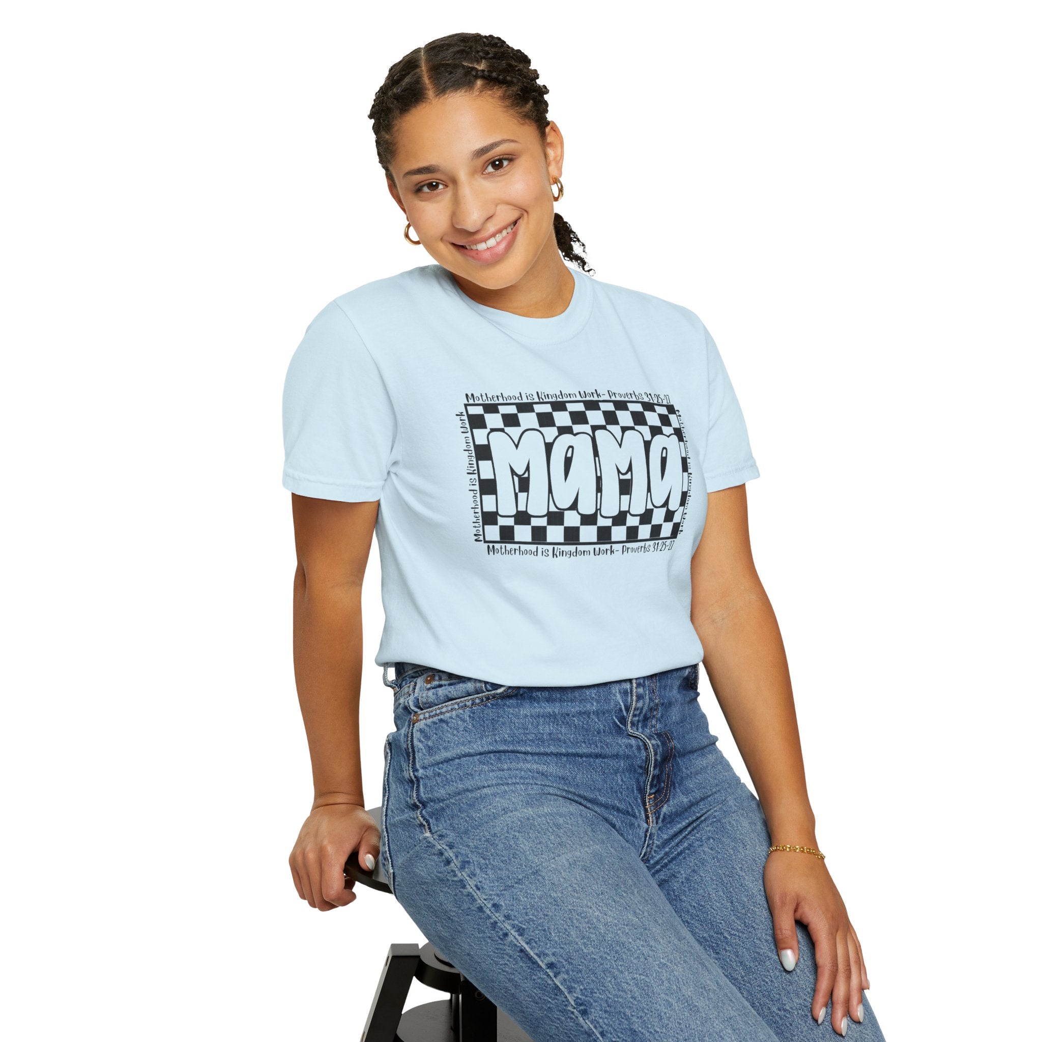 Mama Checkerboard T-Shirt — Retro Black & White Graphic Tee for Moms