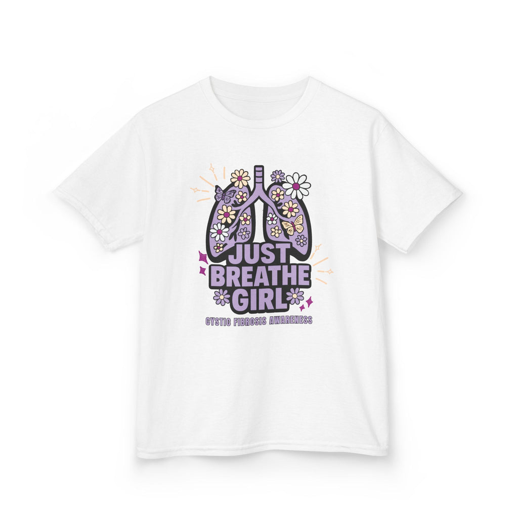 Kids Tee — "Just Breathe Girl" Floral Lungs CF Awareness Shirt