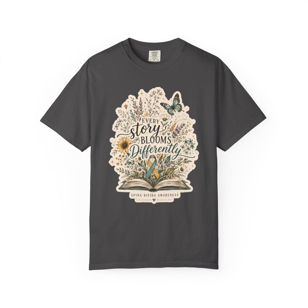 Every Story Blooms Differently T-Shirt — Spina Bifida Awareness