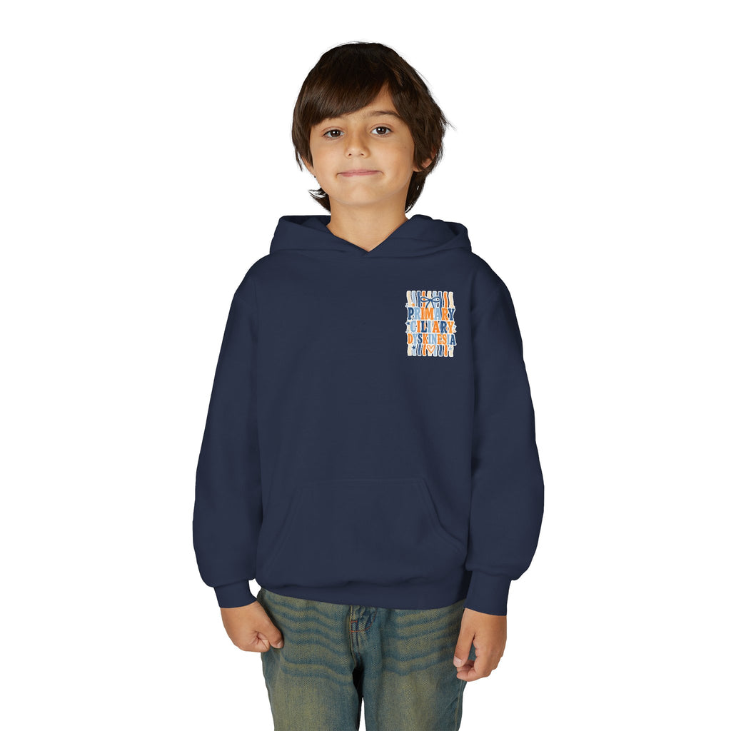 The Jentri- Youth Hoodie - "Primary Ciliary Dyskinesia" Awareness Pullover (Blue & Orange Ribbon Design)