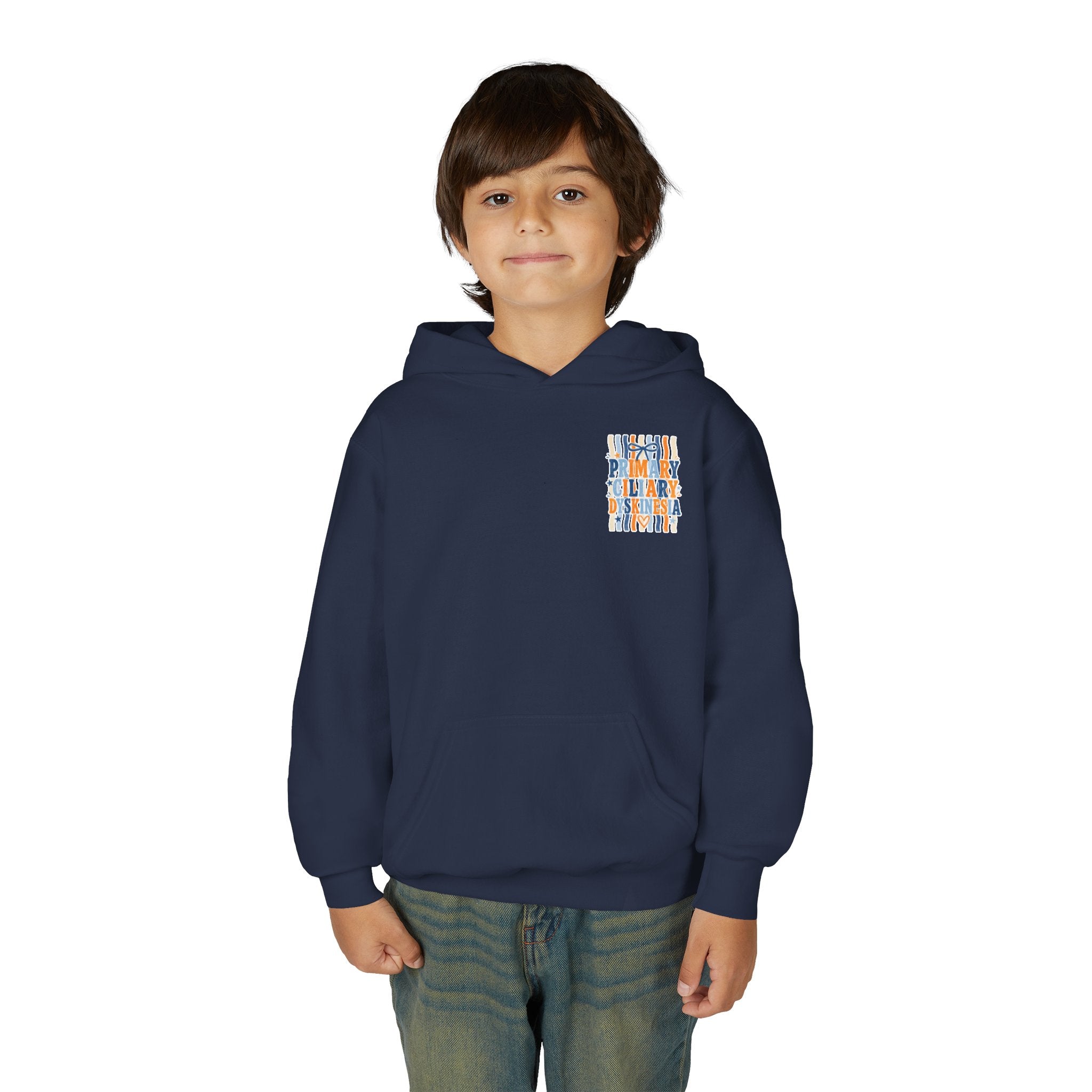 The Jentri- Youth Hoodie - "Primary Ciliary Dyskinesia" Awareness Pullover (Blue & Orange Ribbon Design)