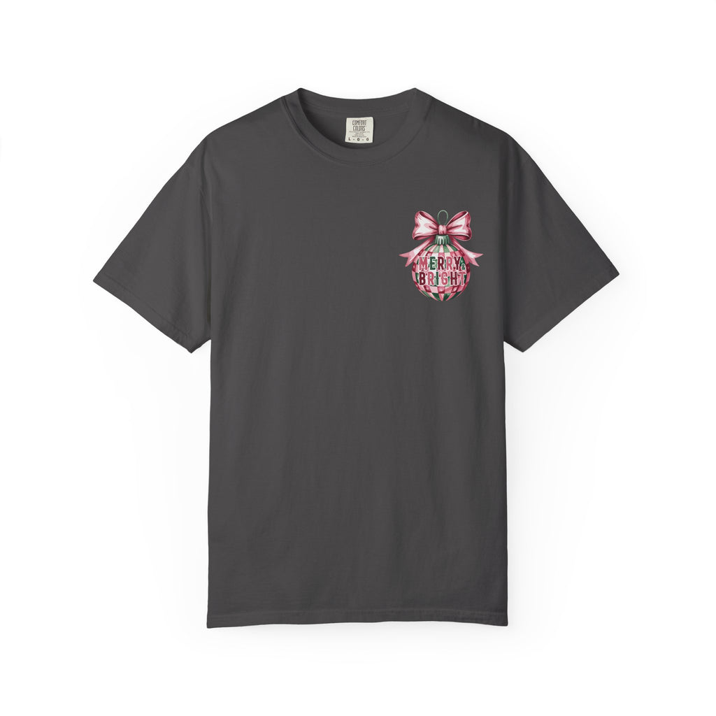 Holiday Patchwork Tee - "Merry & Bright" Graphic T-Shirt