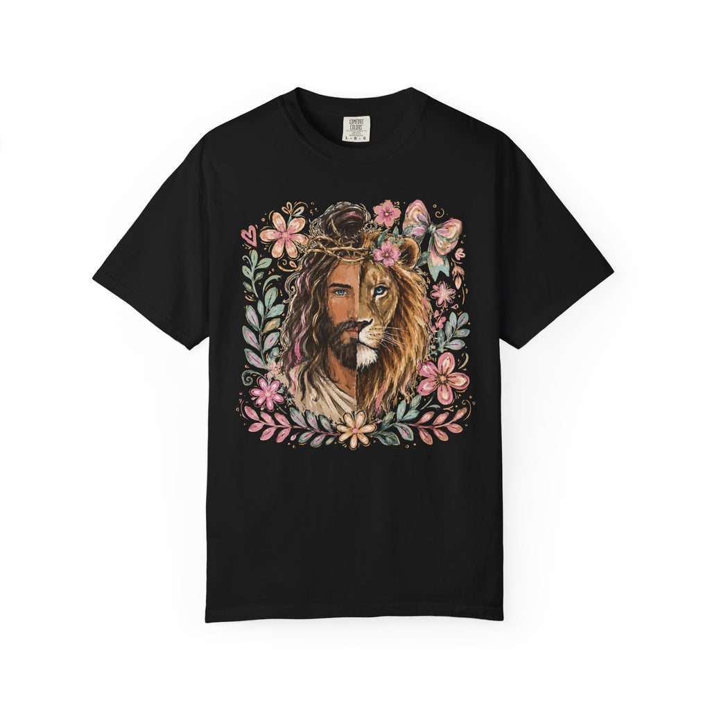 Lion of Judah T‑Shirt — Jesus and Lion Floral Faith Tee