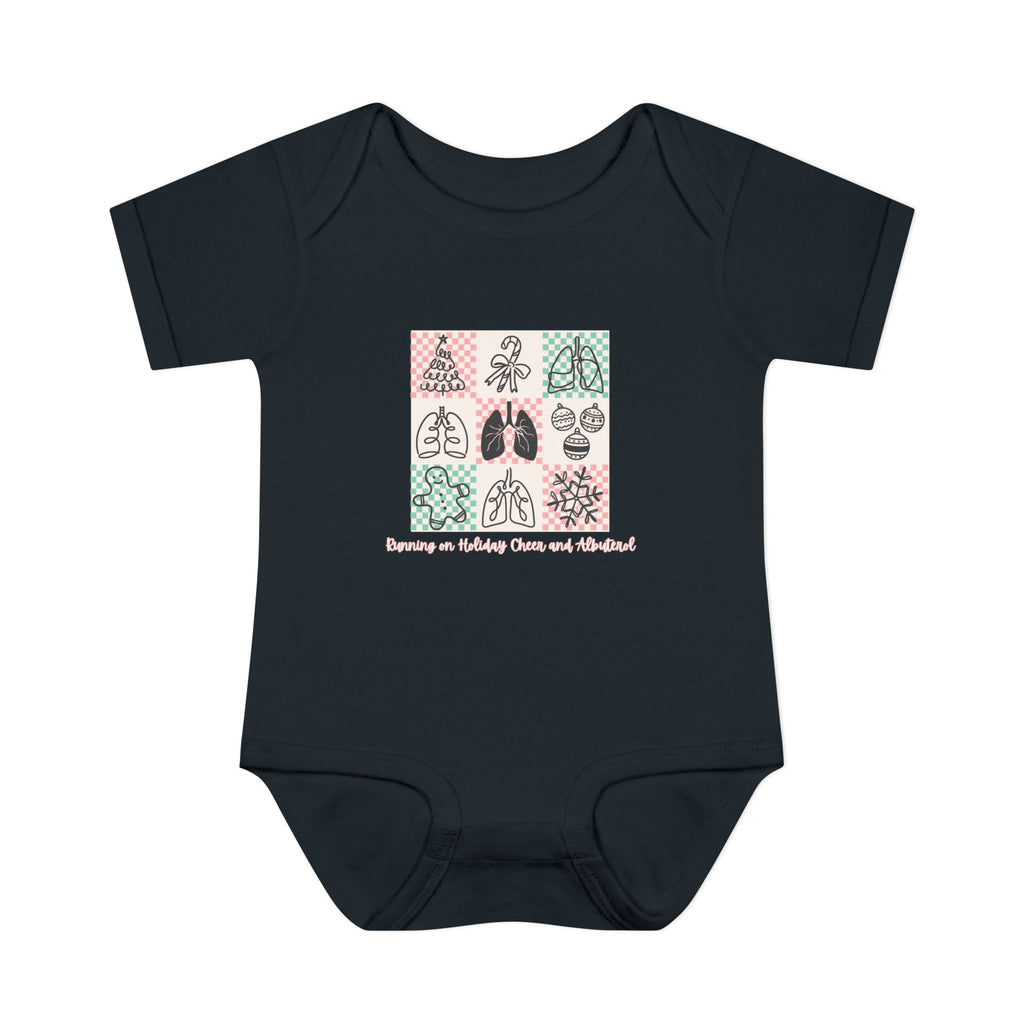 Infant Onesie Running on Holiday Cheer and Albuterol
