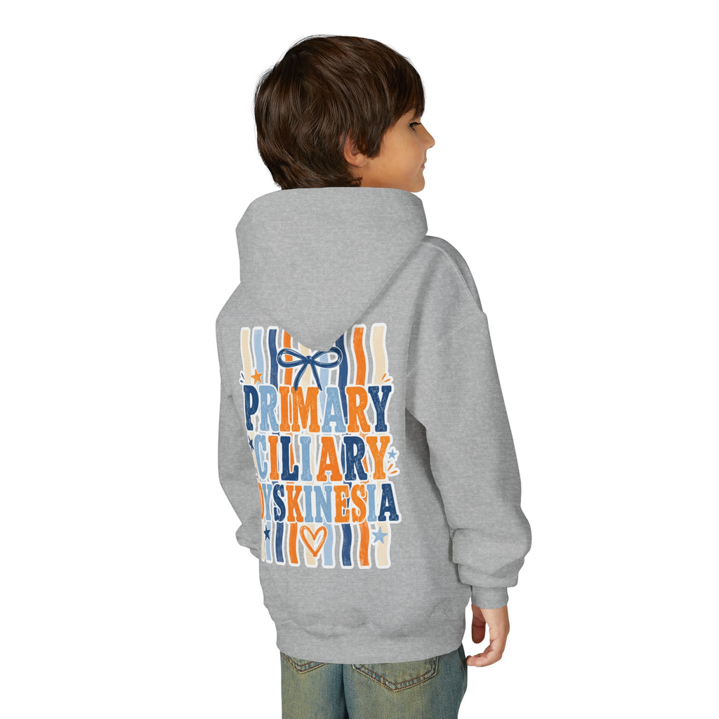 The Jentri- Youth Hoodie - "Primary Ciliary Dyskinesia" Awareness Pullover (Blue & Orange Ribbon Design)