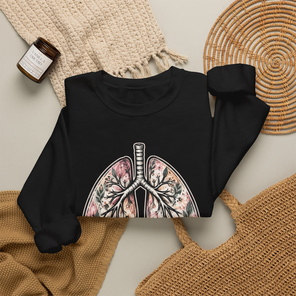 Lung Floral Crewneck Sweatshirt — CF MAMA Respiratory Awareness Pullover