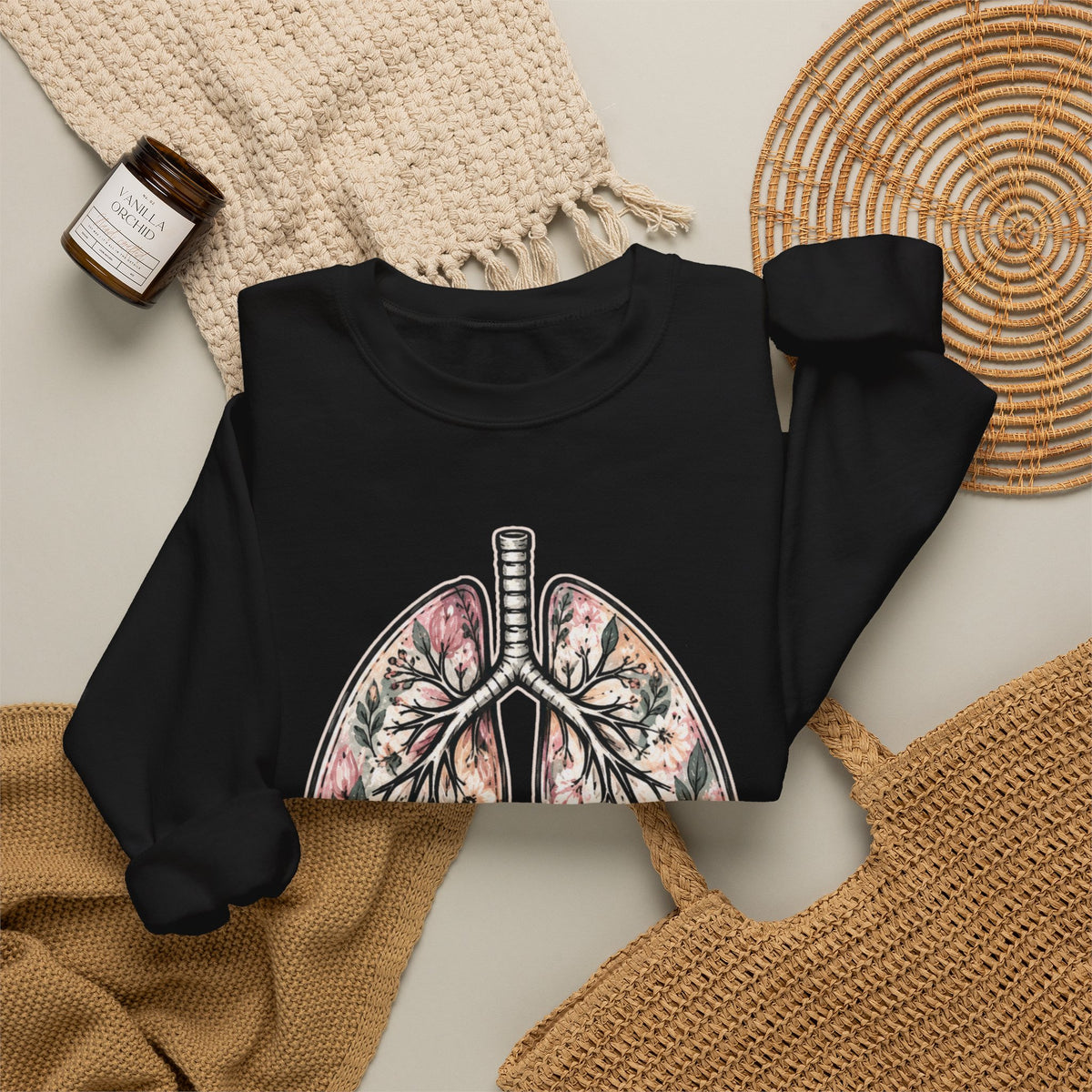 Lung Floral Crewneck Sweatshirt — CF MAMA Respiratory Awareness Pullover