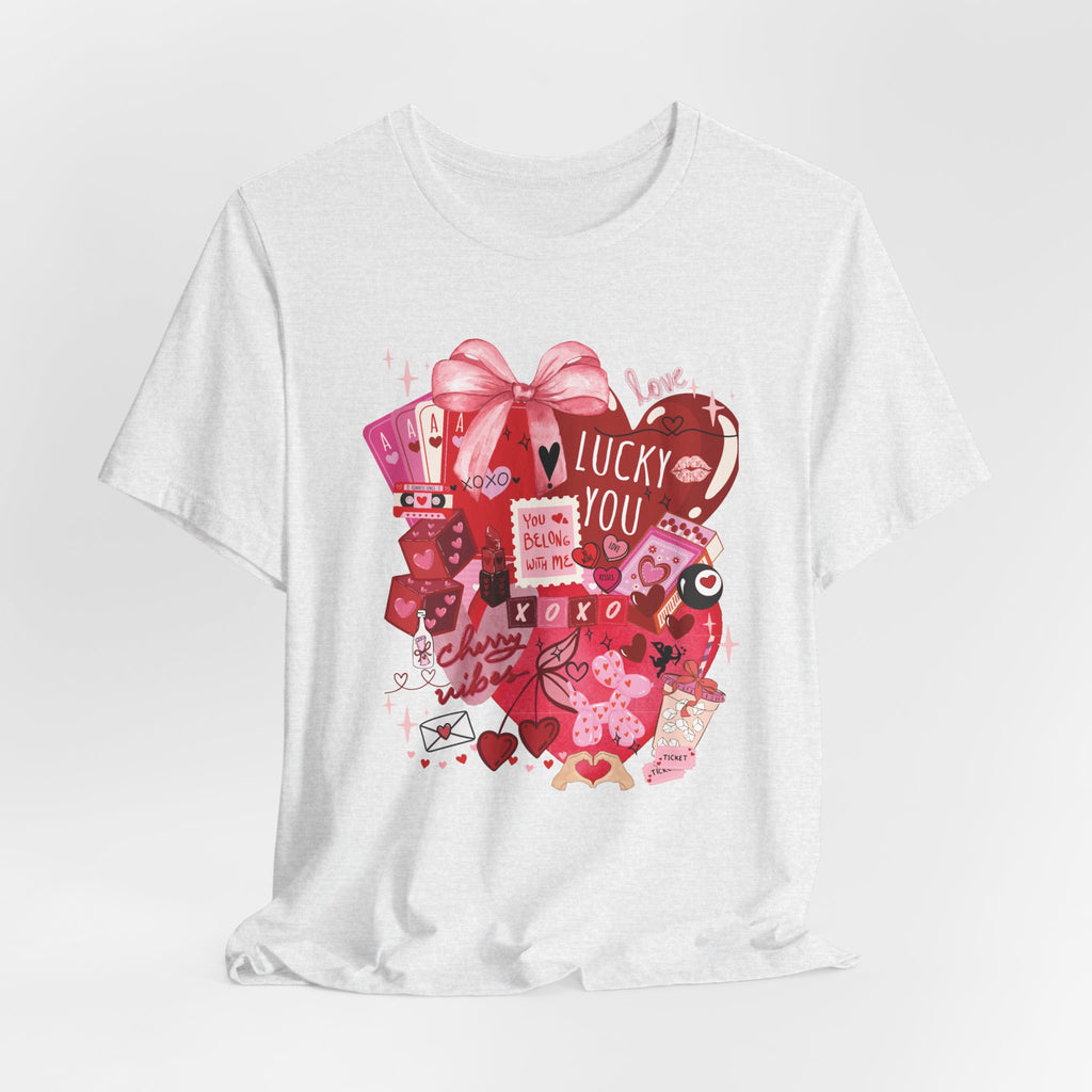 Valentine Collage Tee — "Lucky You" Heart Gift Graphic T-Shirt