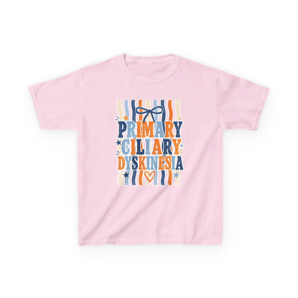 The Jentri- Primary Ciliary Dyskinesia Awareness Kids Tee — Orange & Blue Ribbon Design