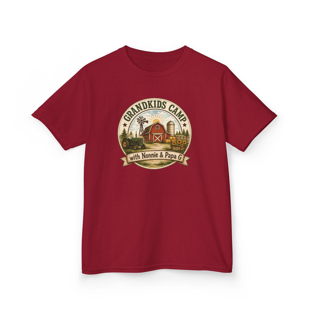 Kids Tee — "Grandkids Camp with Nannie & Papa" Rustic Farm Sign Tee