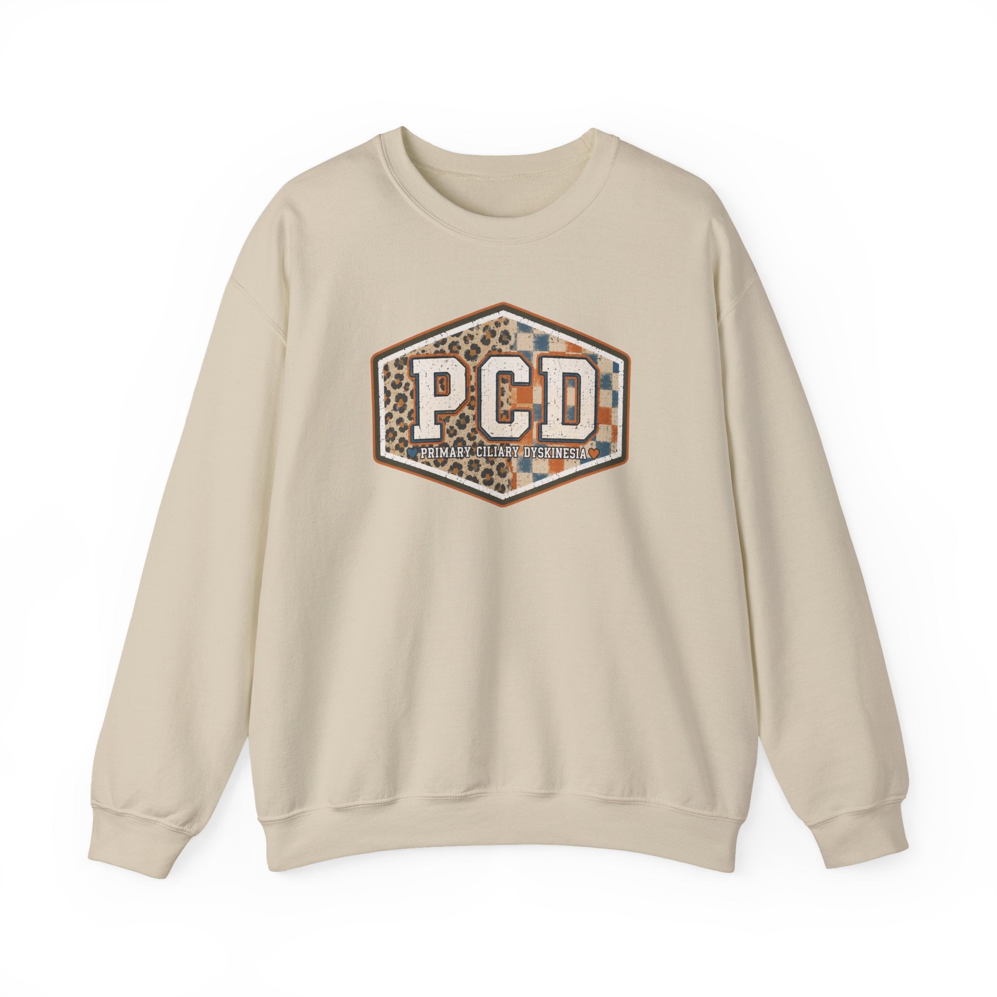 PCD Patch Crewneck Sweatshirt — Plaid & Leopard Logo Pullover