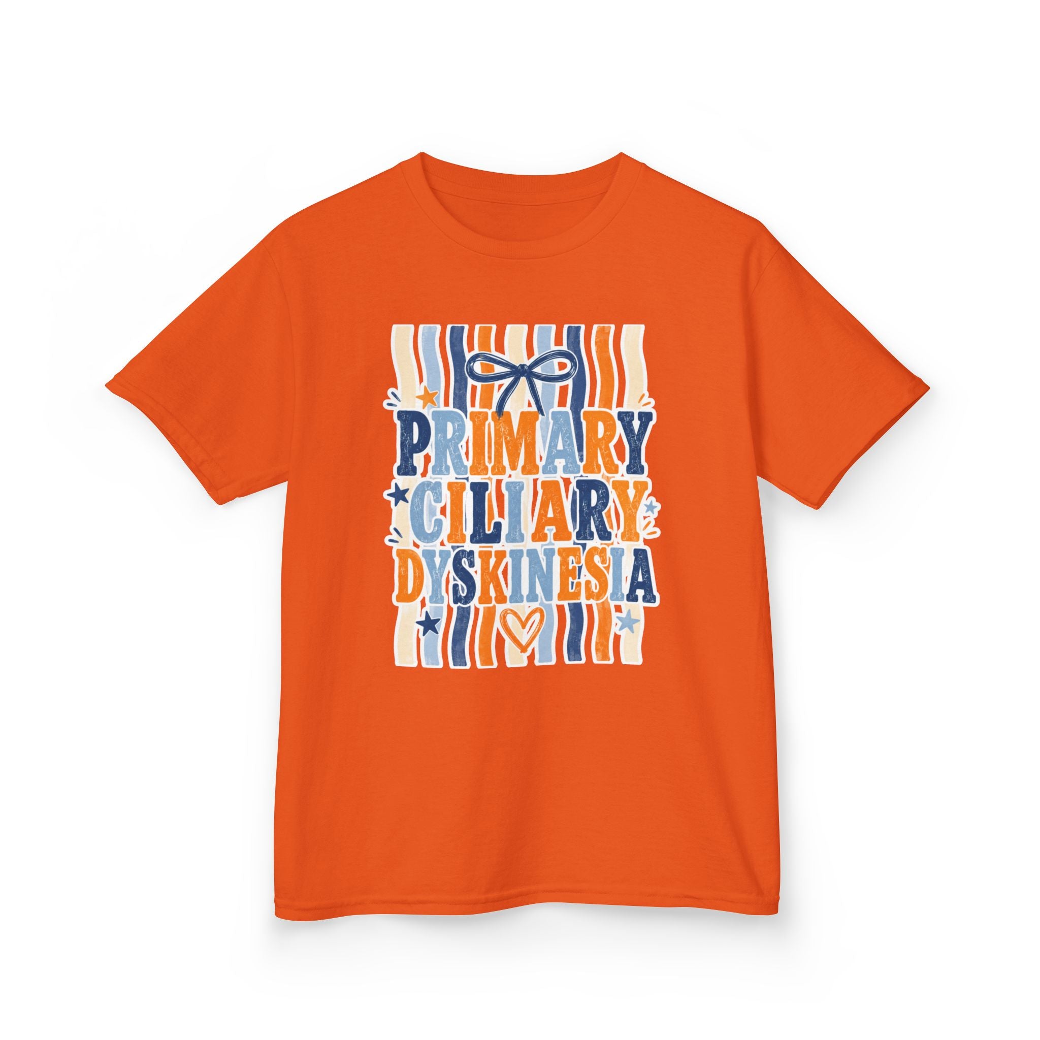 The Jentri- Primary Ciliary Dyskinesia Awareness Kids Tee — Orange & Blue Ribbon Design